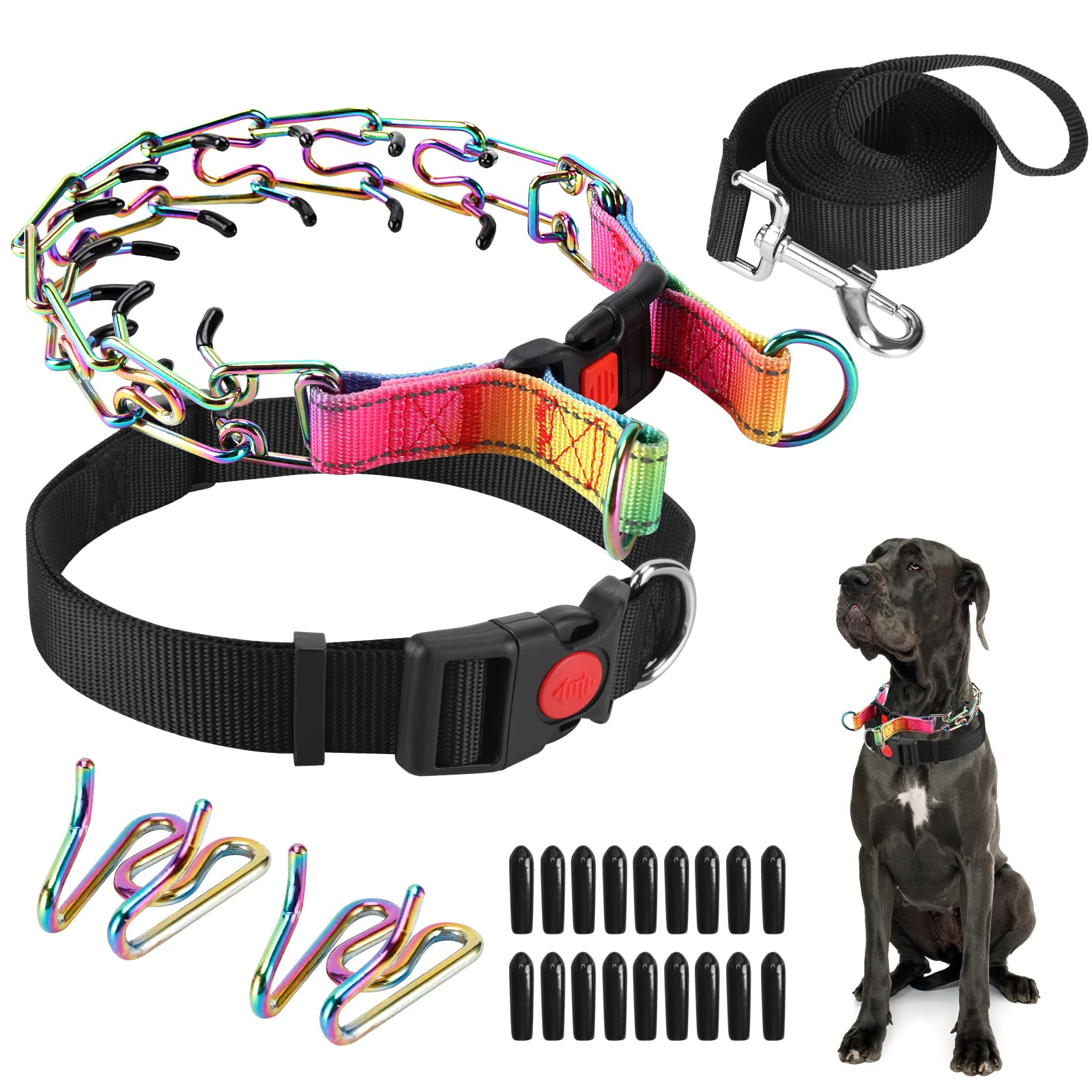 Prong Training Collar With Nylon Cover Comfort Tips and Quick Release Snap Buckle, Classic Collar and Leash for Small Medium Lar
