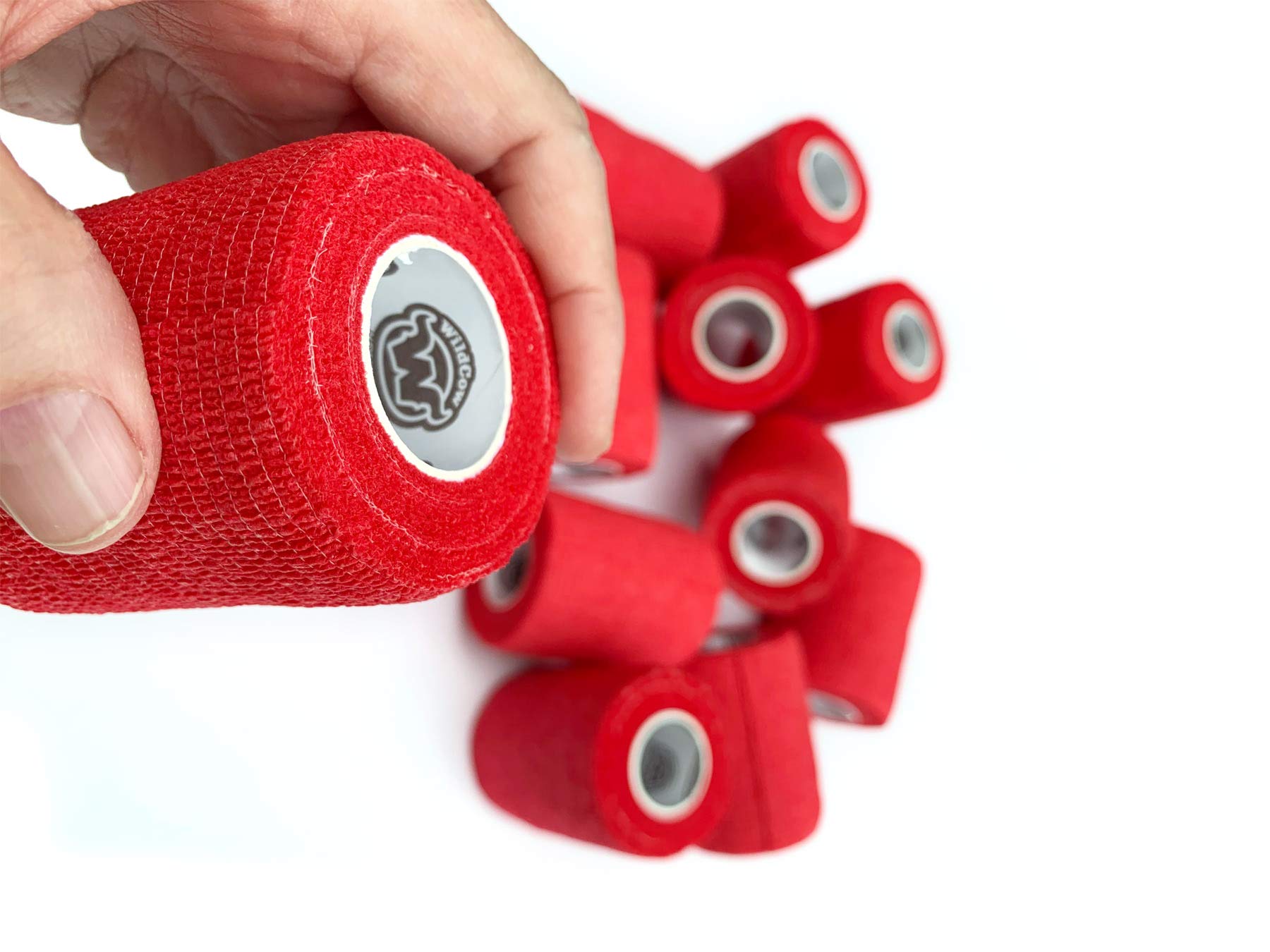 Wildcow 3'' Red Vet Wrap Tape Bulk, 12 Pack Cohesive Bandage Wrap, Self Adherent Grip Rolls