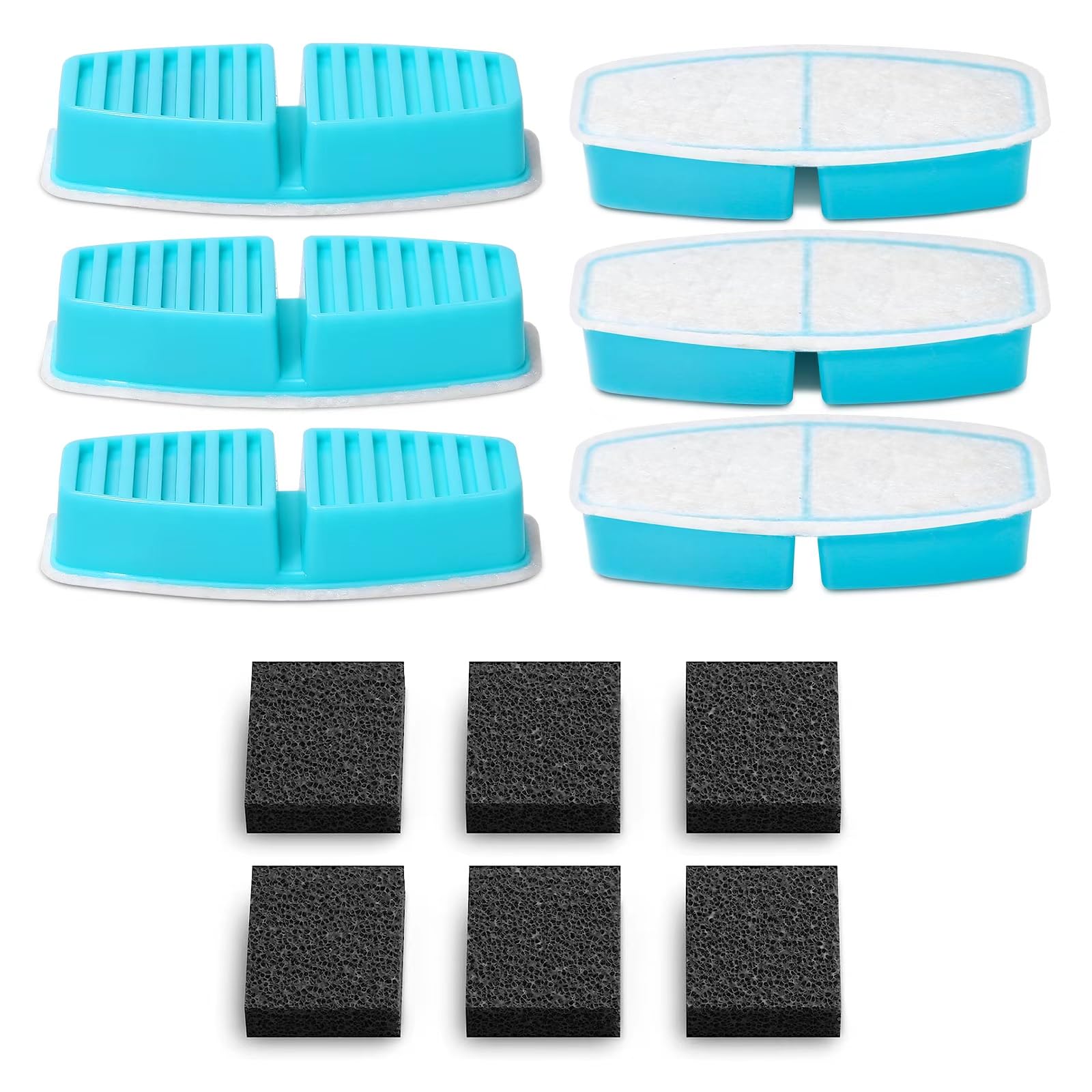 Official POOEKEN 12 Packs(6 Filters + 6 Sponges) for B3 Battery Cat Water Fountain, Cat Fountain Replacement Filters with Activa