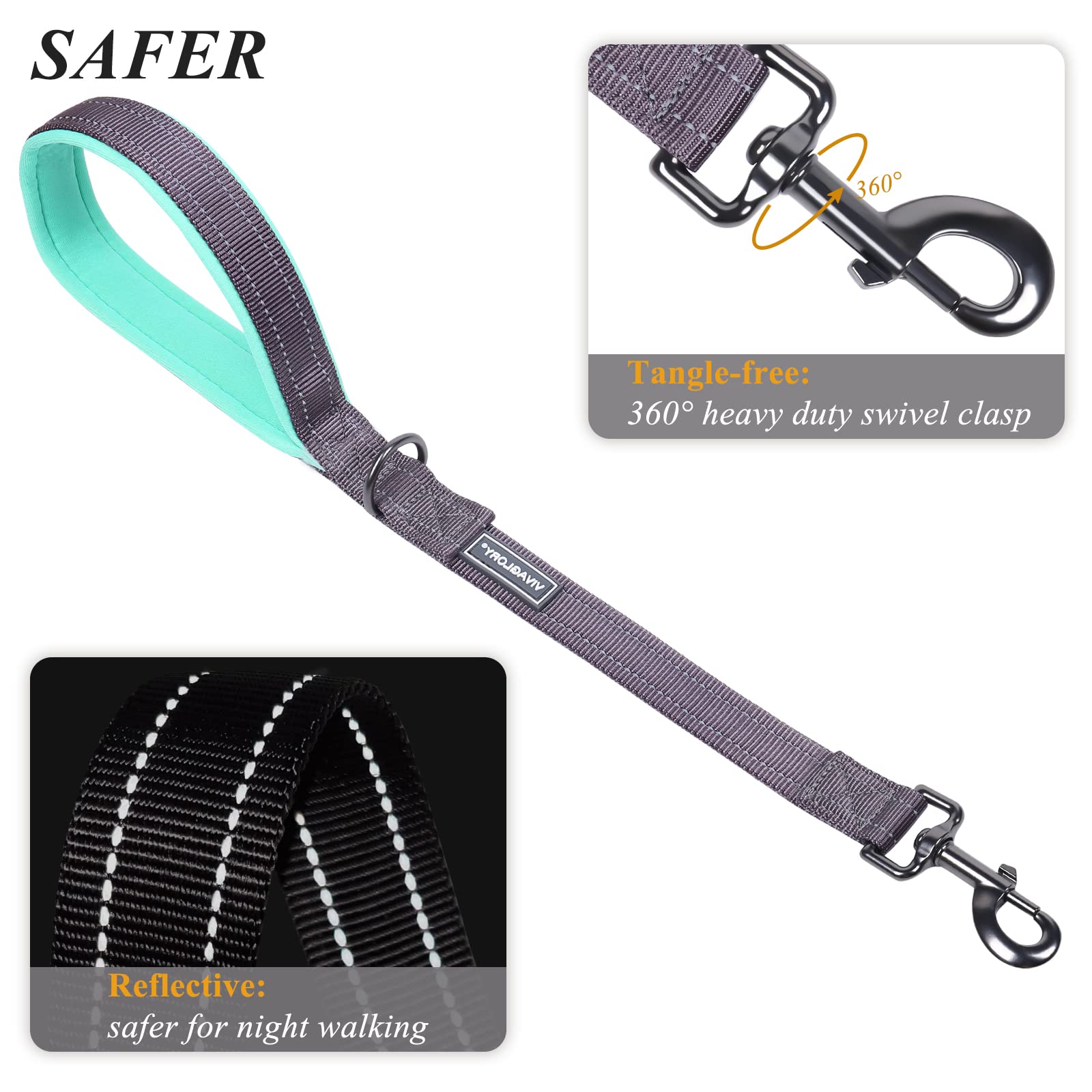 Vivaglory Short Dog Leash For Medium & Large Dogs, 18Inch, Grey