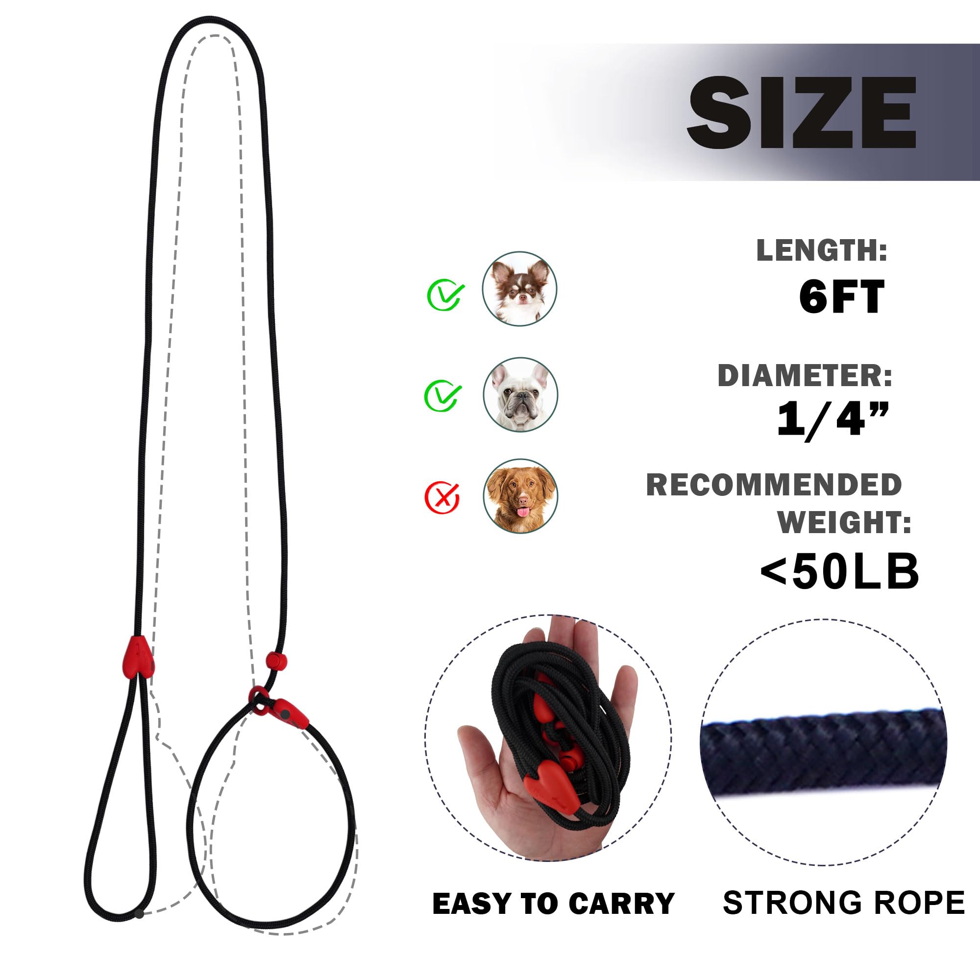 Slip Lead Dog Leash Slip Lead 6 FT Dog Training Leash 9 Colors Slip Leads for Dogs Dog Leashes for Medium Dogs No Pull Dog Leash