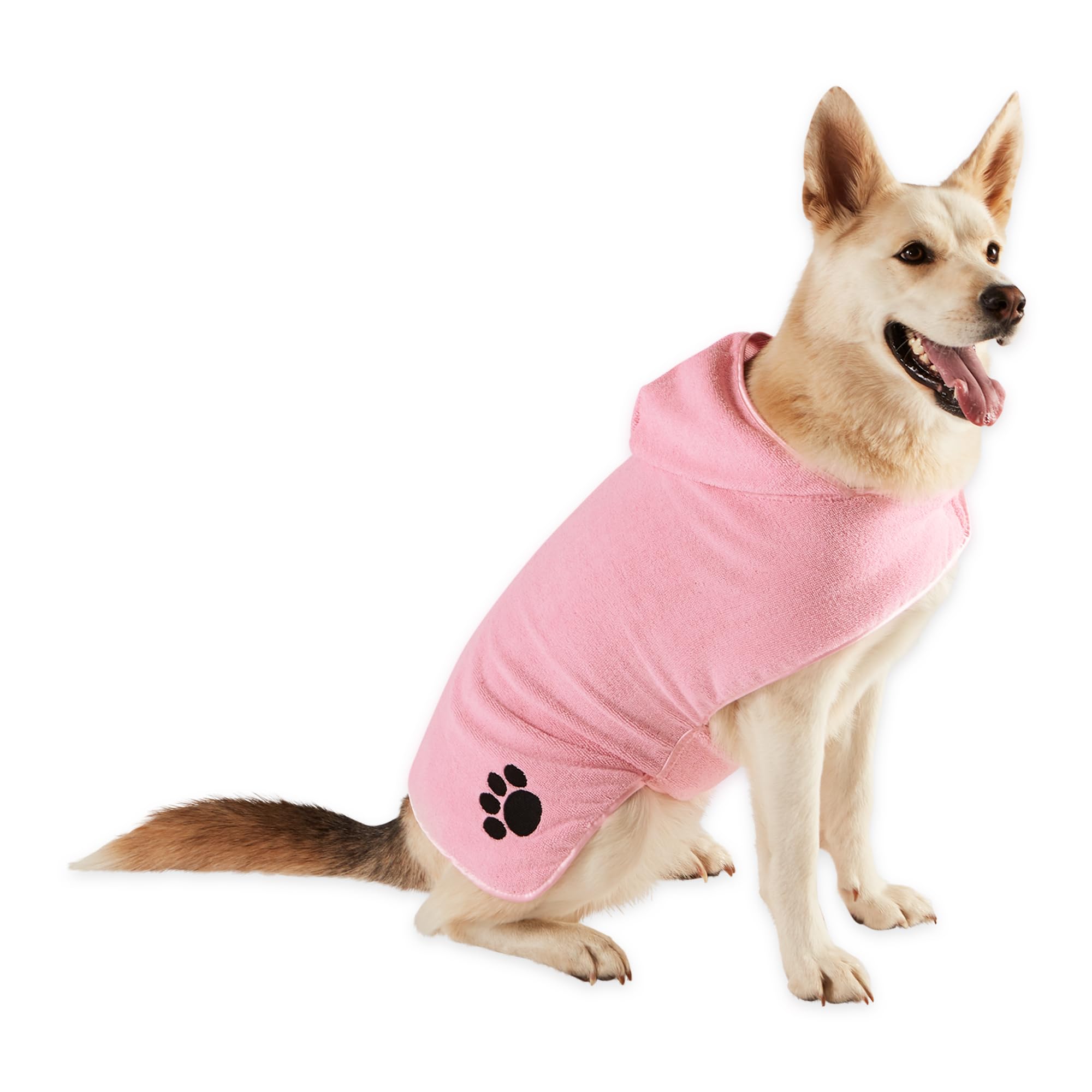 Bone Dry Pet Robe Collection Embroidered Absorbent Microfiber Bath Robe With Adjustable Closure, For Dogs & Cats, Large, Pink