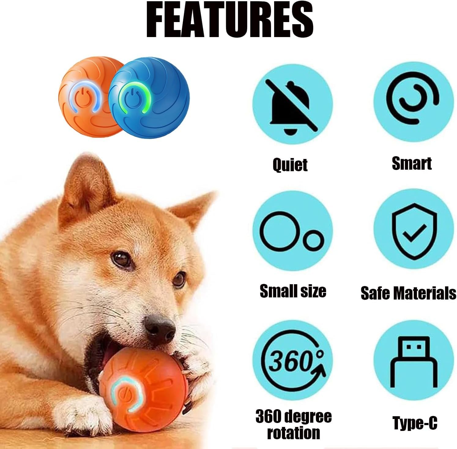 Generic 2PCS Shaky Ball Toy for Dogs, Vibrating Dog Ball, USB Rechargeable, Interactive, Automatic Moving, Bouncing, Perfect for