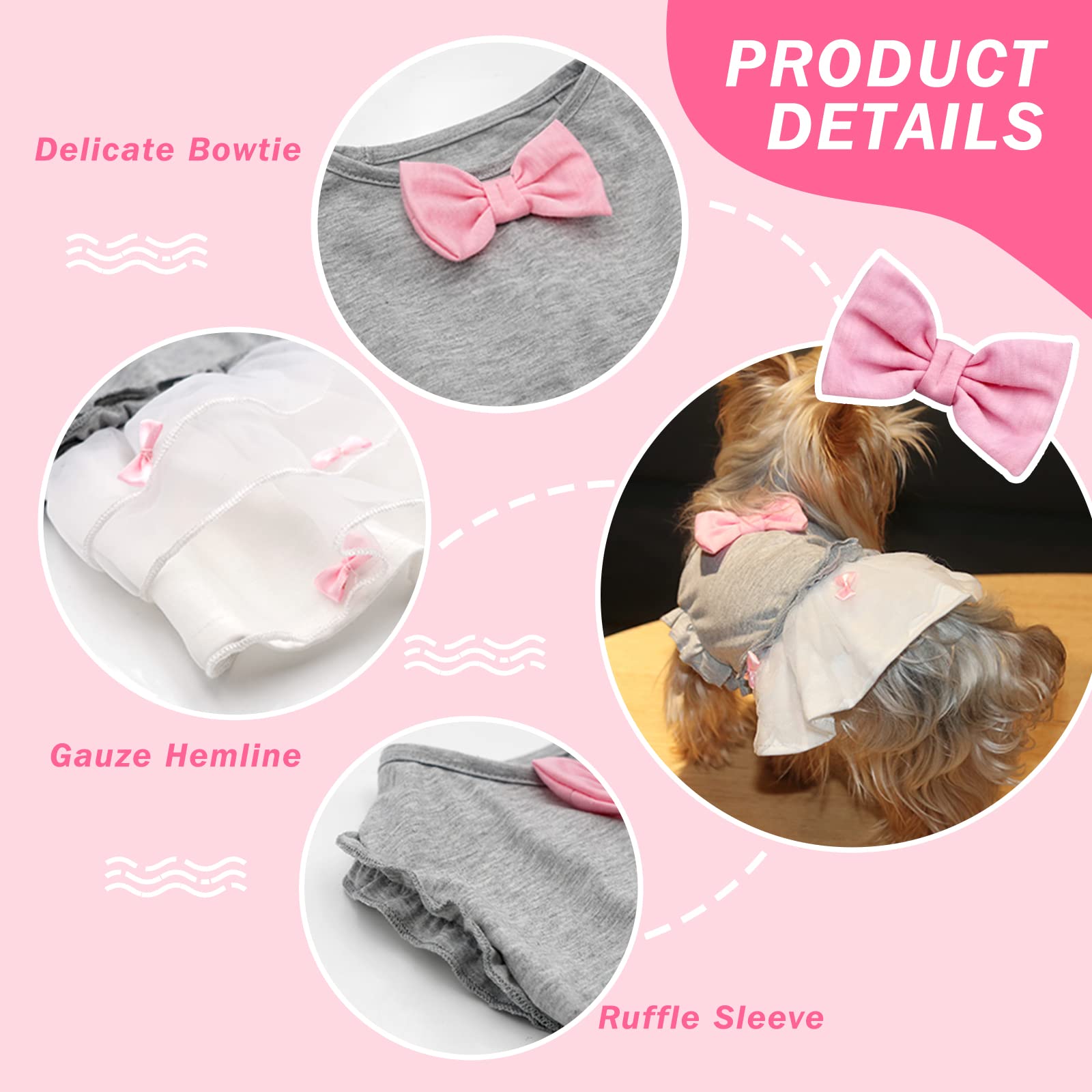Kyeese Dog Dress Shirt Princess Pink Bowtie Pet Clothes For Small Dogs Spring Summer Fashion