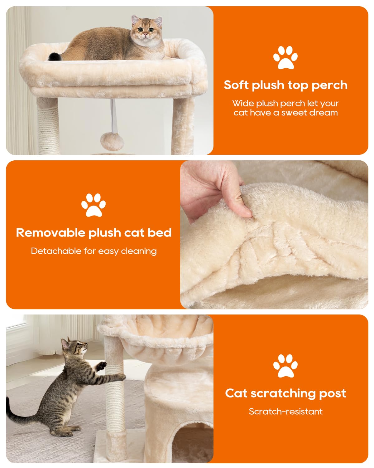 SYANDLVY Small Cat Tree for Indoor Cats, Kittens Condo with Scratching Post and Board, Modern Activity Tower with Cradle, Beige