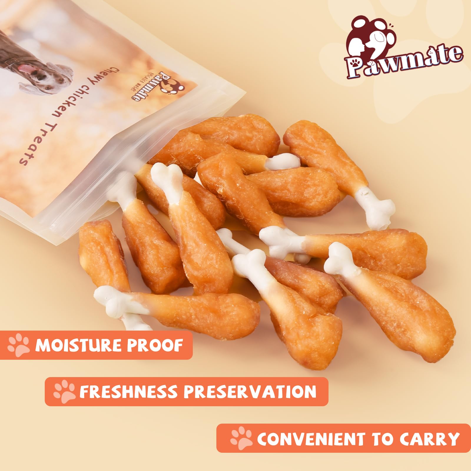 Pawmate Chicken Wrapped Calcium Bone Dog Treats, Rawhide-Free, 10.6 oz, Chewy Snacks for Medium Large Dogs