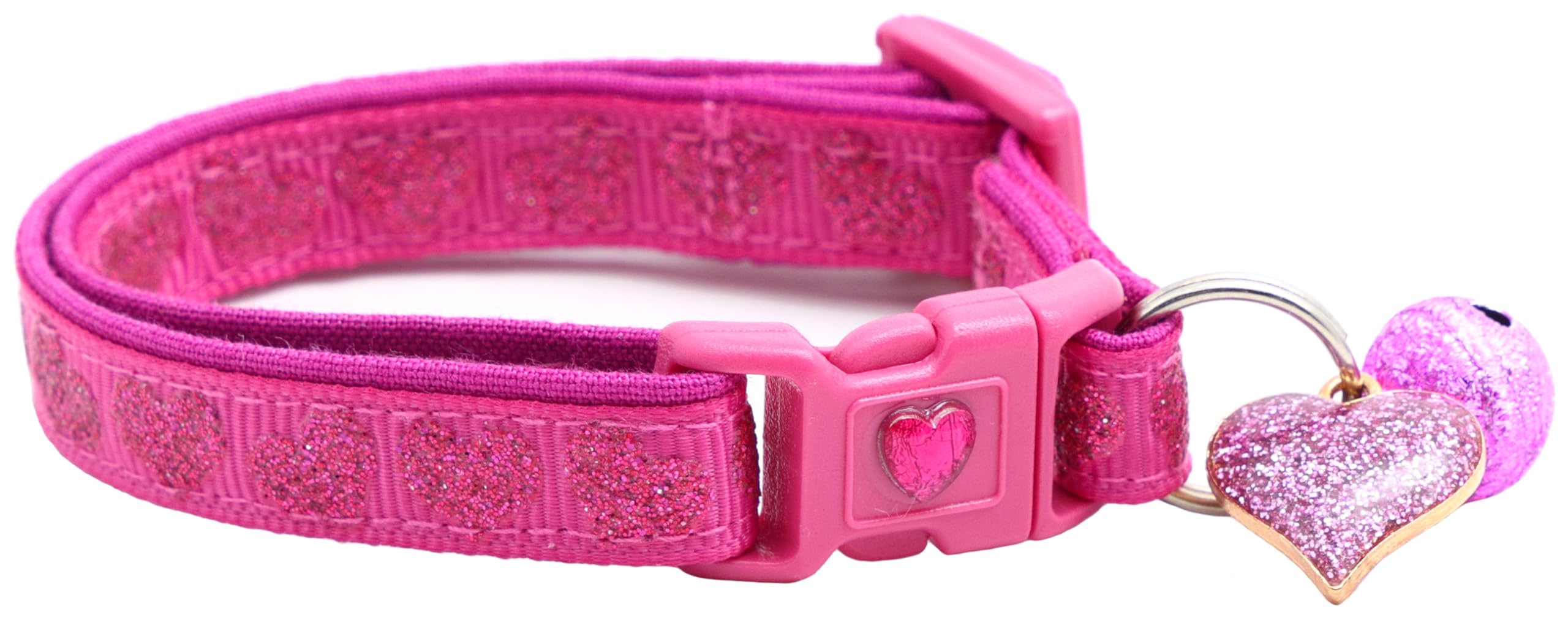 Valentines Day Cat Collar With Bell | Safety Breakaway Collar | Adjustable Large Size Or Kitten Collar (Pink Hearts On Pink, Lar