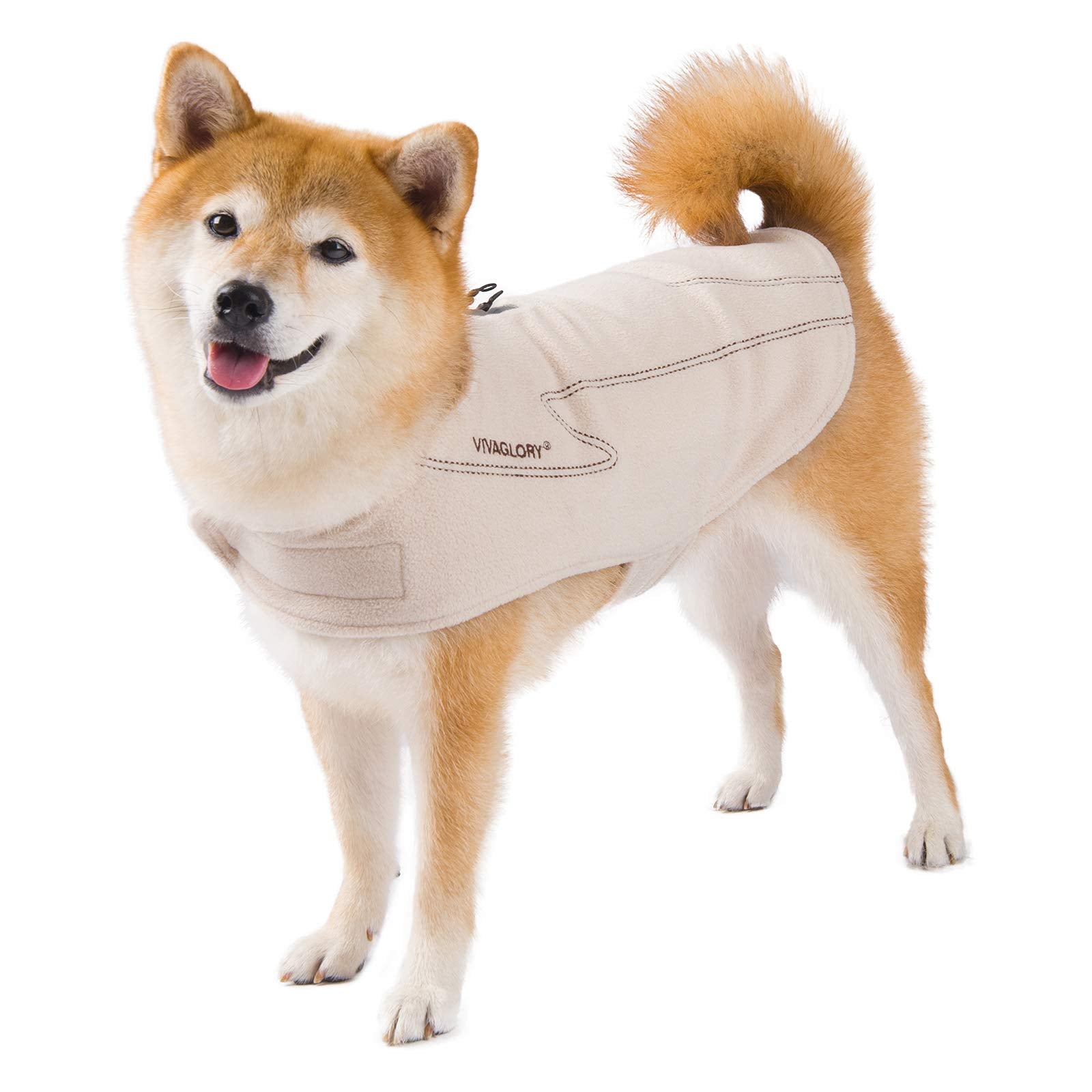 Vivaglory Dog Fleece Coat Warm Jacket With Hook And Loop Fastener, Easy To Take On And Off, Winter Vest Sweater For Small Medium Large Dogs Puppy Windproof Clothes For Cold Weather, Beige, M