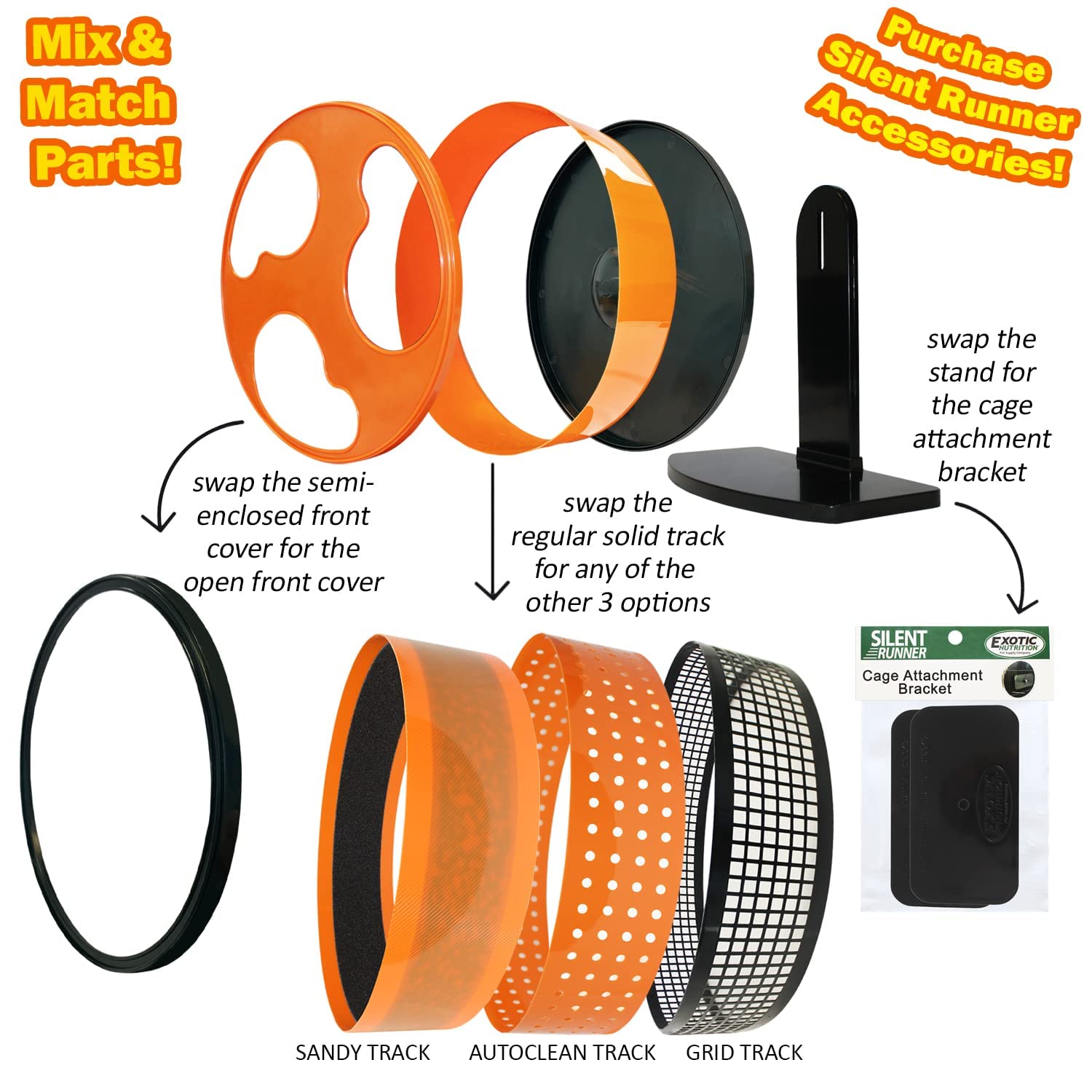 Silent Runner 12'' Regular | Wheel + Cage Attachment | Sugar Gliders, Hamsters, Rats