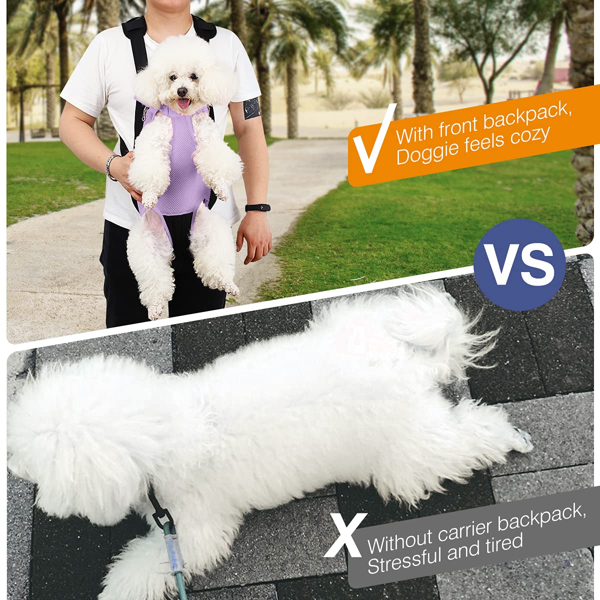 Pawaboo Pet Carrier Backpack, Adjustable Pet Front Cat Dog Carrier Backpack Travel Bag, Legs Out, Easy-Fit For Traveling Hiking Camping For Small Medium Dogs Cats Puppies, Small, Purple