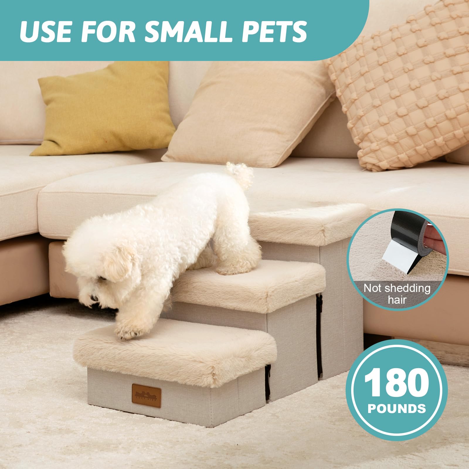 Cozy Kiss Dog Stair For Small Dogs With Storage, Foldable Pet Step With Soft Cover, Older Cat Ramp For Chair Couch Sofa, Lightwe