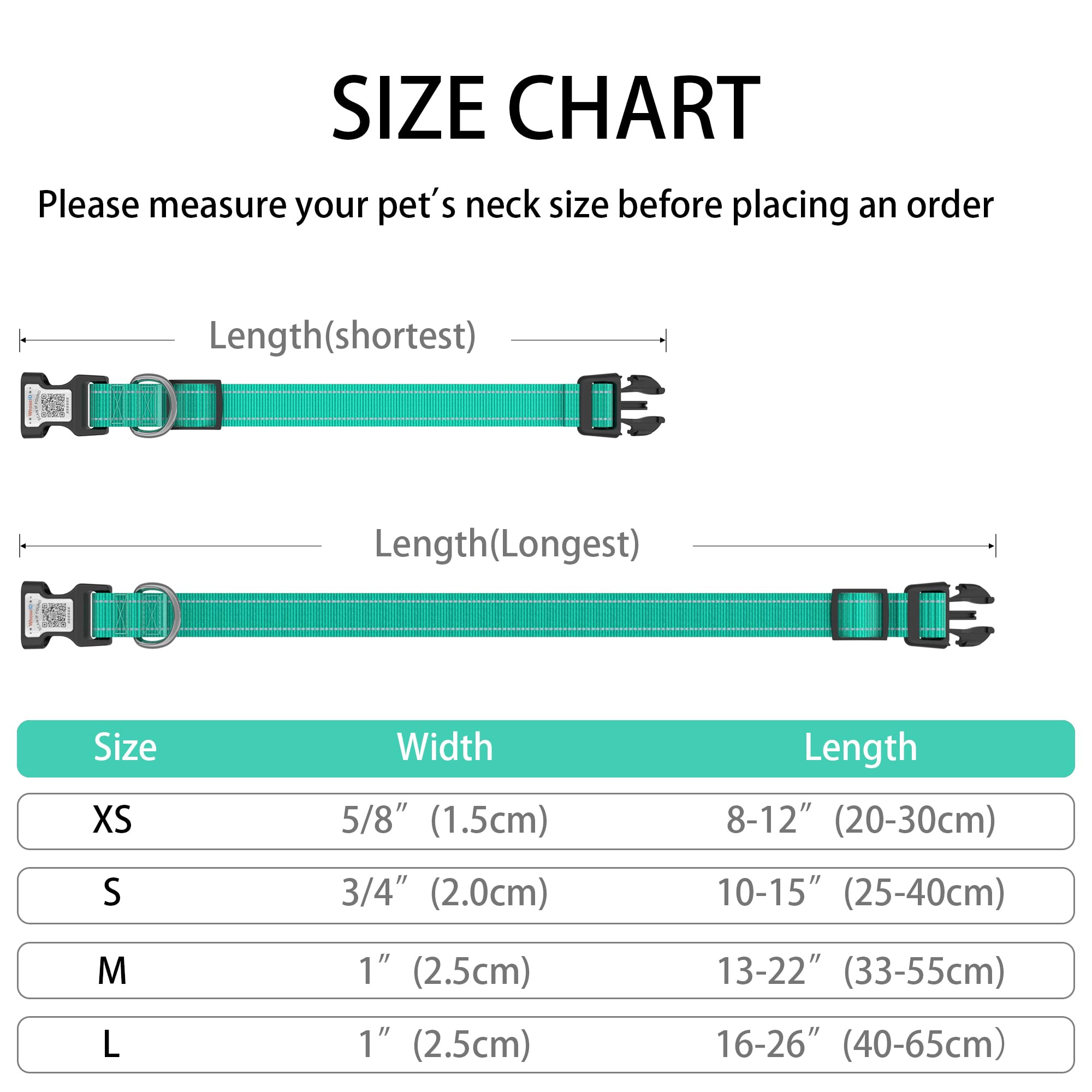 Dog Collar With Qr Code, Reflective Pet Collar, Soft Neoprene Padded & Safety Locking Buckle Adjustable Puppy Collar (Xs,Teal)