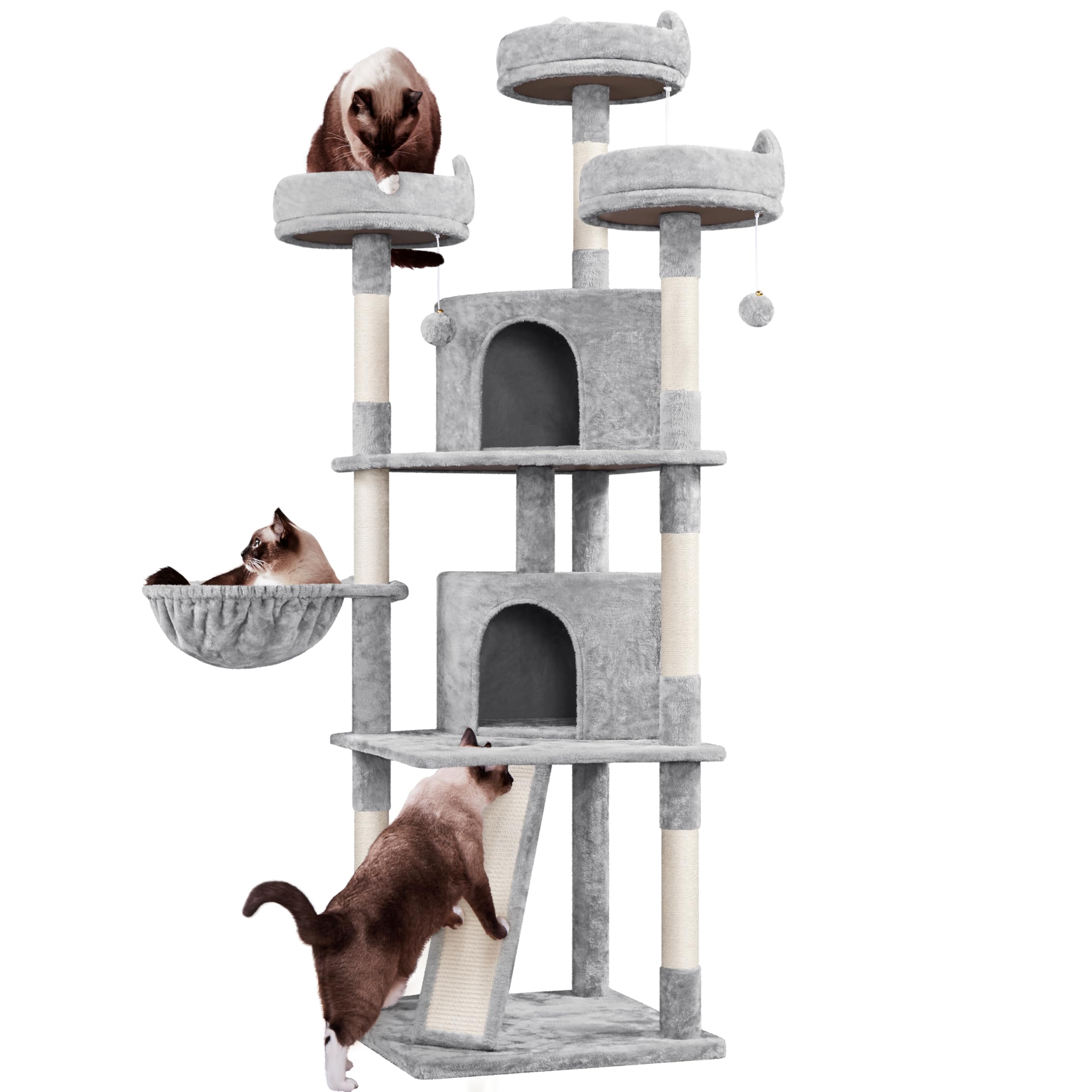 Yaheetech Large Cat Tree 76Inch, Multilevel Cat Tower With Perches Condos Scratching Posts For Indoor Cats, Light Gray