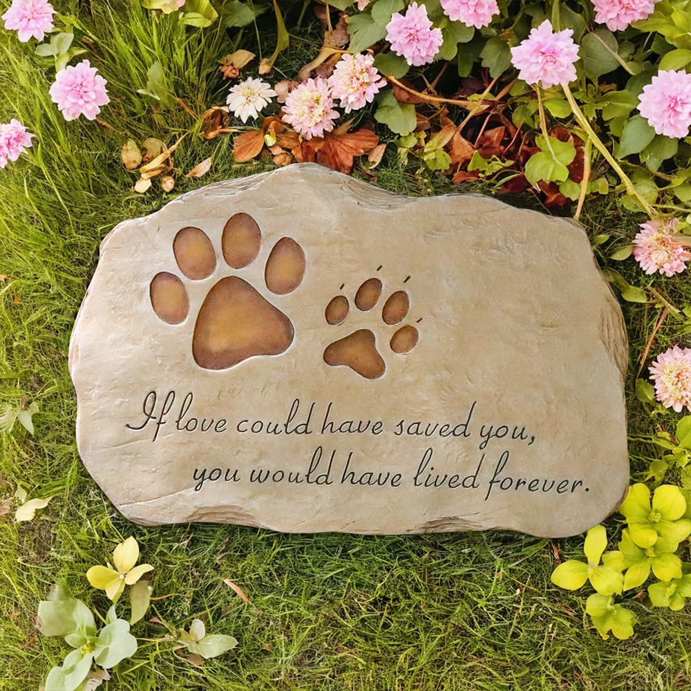 Kexmy Pet Memorial Stone Grave Marker For Dog Or Cat, Pet Dog Garden Stone For Outdoor Backyard Patio Or Lawn,Syampathy Pet Dog Loss Gifts (Paw Print Stone)