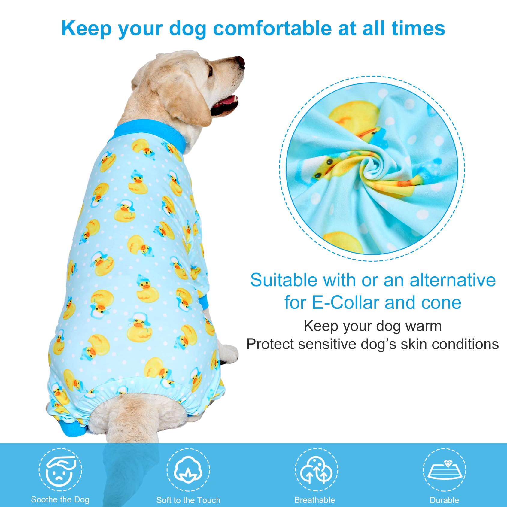 Lovinpet Big Dog Wound Care/Surgery Recovery Shirt, Pet Anxiety Shirt, Lightweight Stretchy Knit Fabric, Rubber Ducks With Hats Blue Print Dog Pjs, Dog Pajamas, Pet Pj'S/Medium