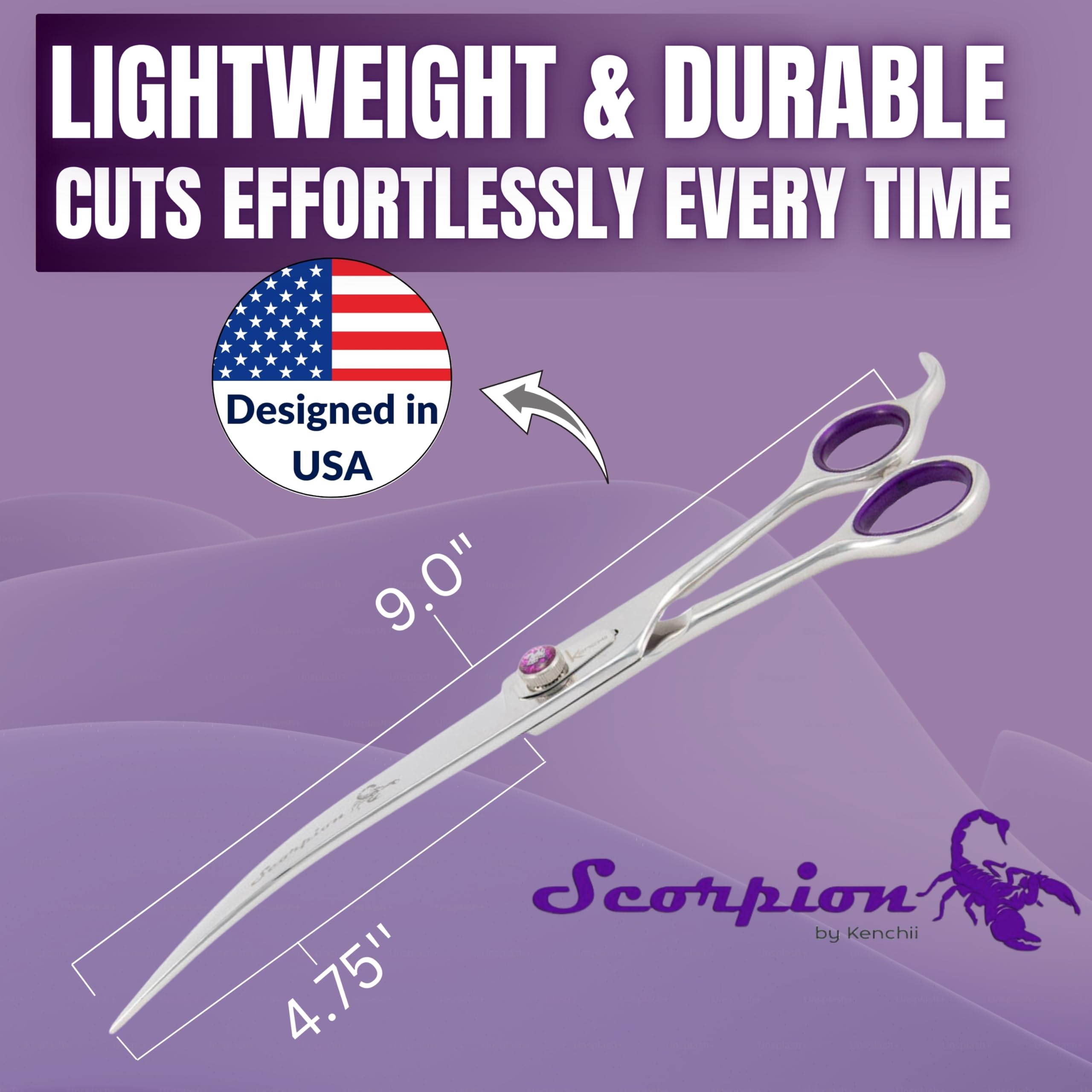 Kenchii Scorpion 9 Inch, Curved Grooming Scissors For Dogs And Pets - Premium Steel Scissors For Dog Grooming - Dog Shears Pet Grooming Accessories - Pet Hair Trimming Scissor