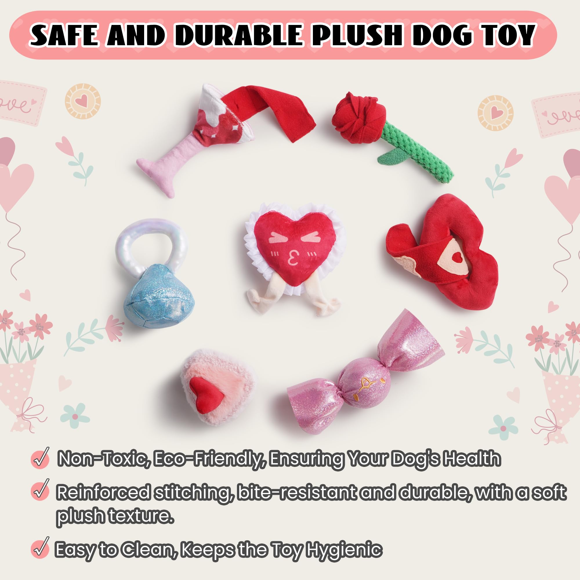 Nocciola Squeaky Dog Toys For Girls, Adorable Plush Ruffled Rose Heart Puppy Toy To Keep Them Busy, For Small, Medium And Large