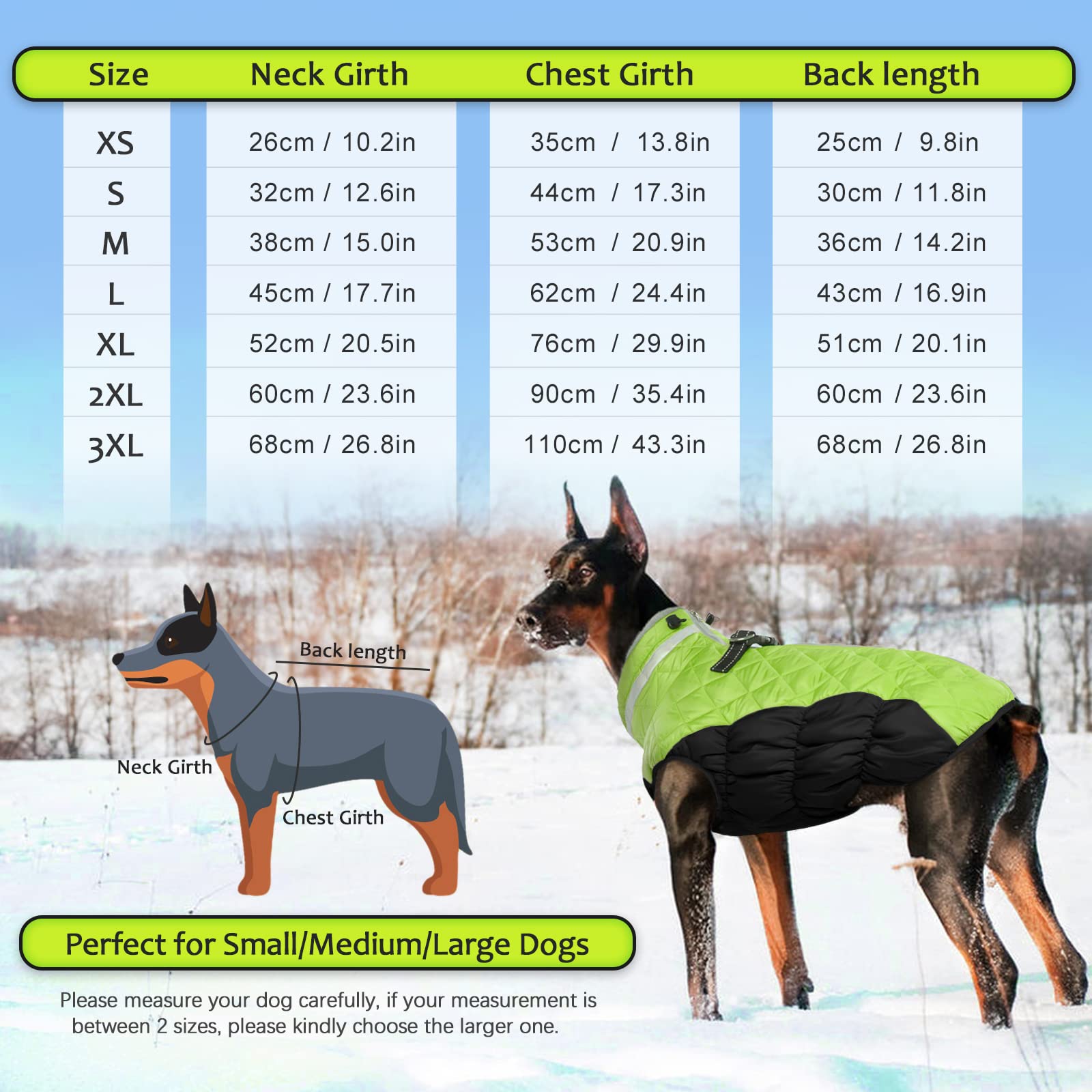 LeLePet Waterproof Medium Dog Coat, Lime Padded Vest with Harness, Windproof Reflective Fleece Jacket for Winter