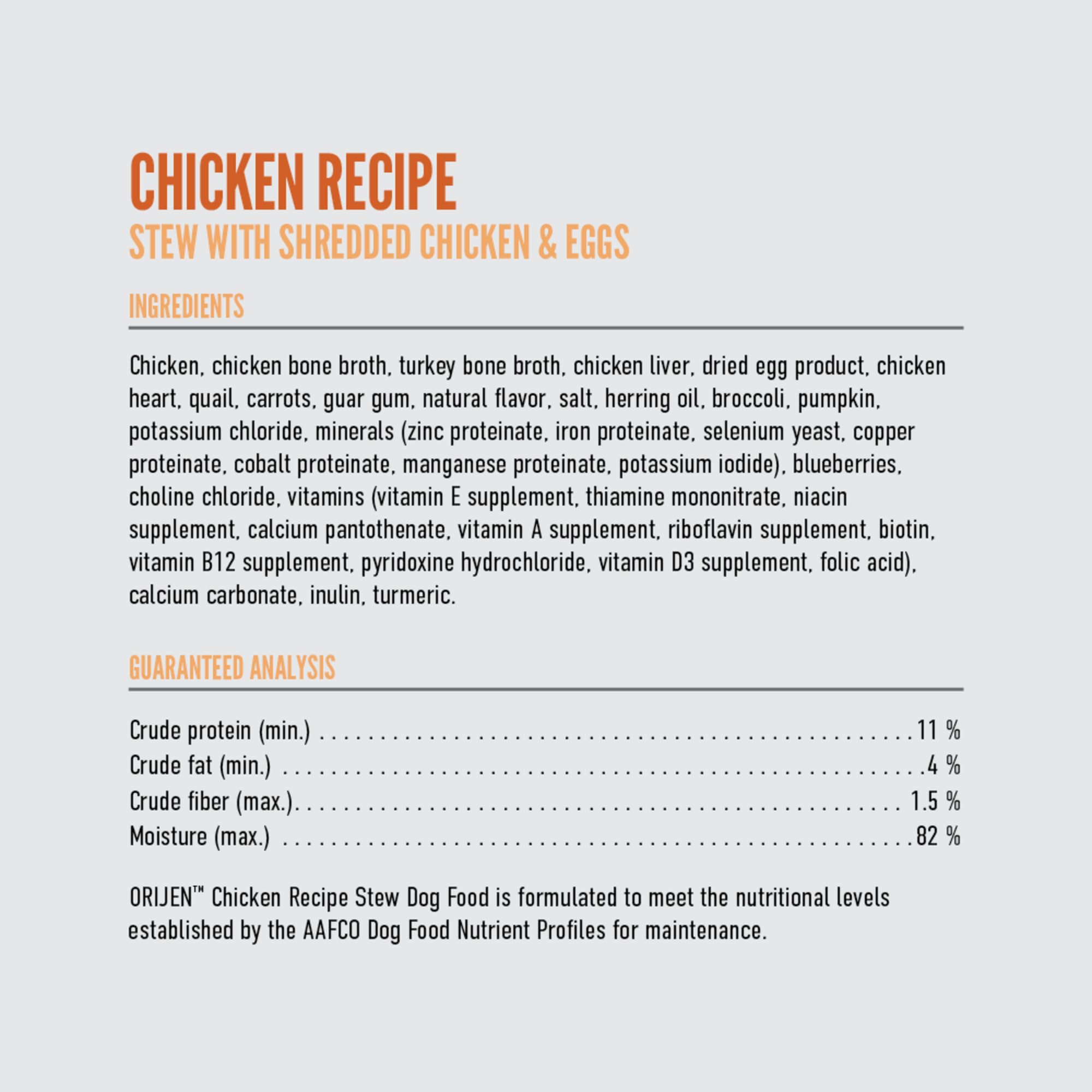ORIJEN Real Meat Shreds, Grain-Free, Chicken Recipe Stew, Premium Wet Dog Food