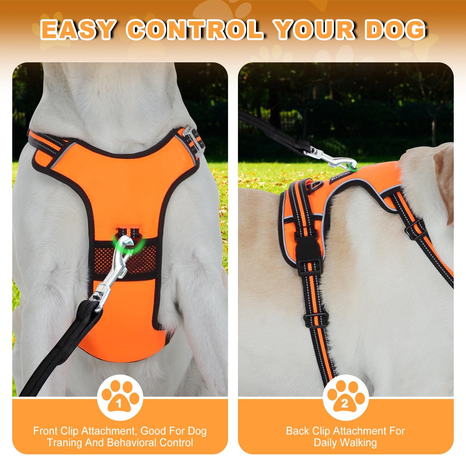 Ellichom No Pull Dog Harness With 3 Snap Buckles,No Choke Front Lead Pet Harness Reflective And Adjustable Soft Padded Vest For