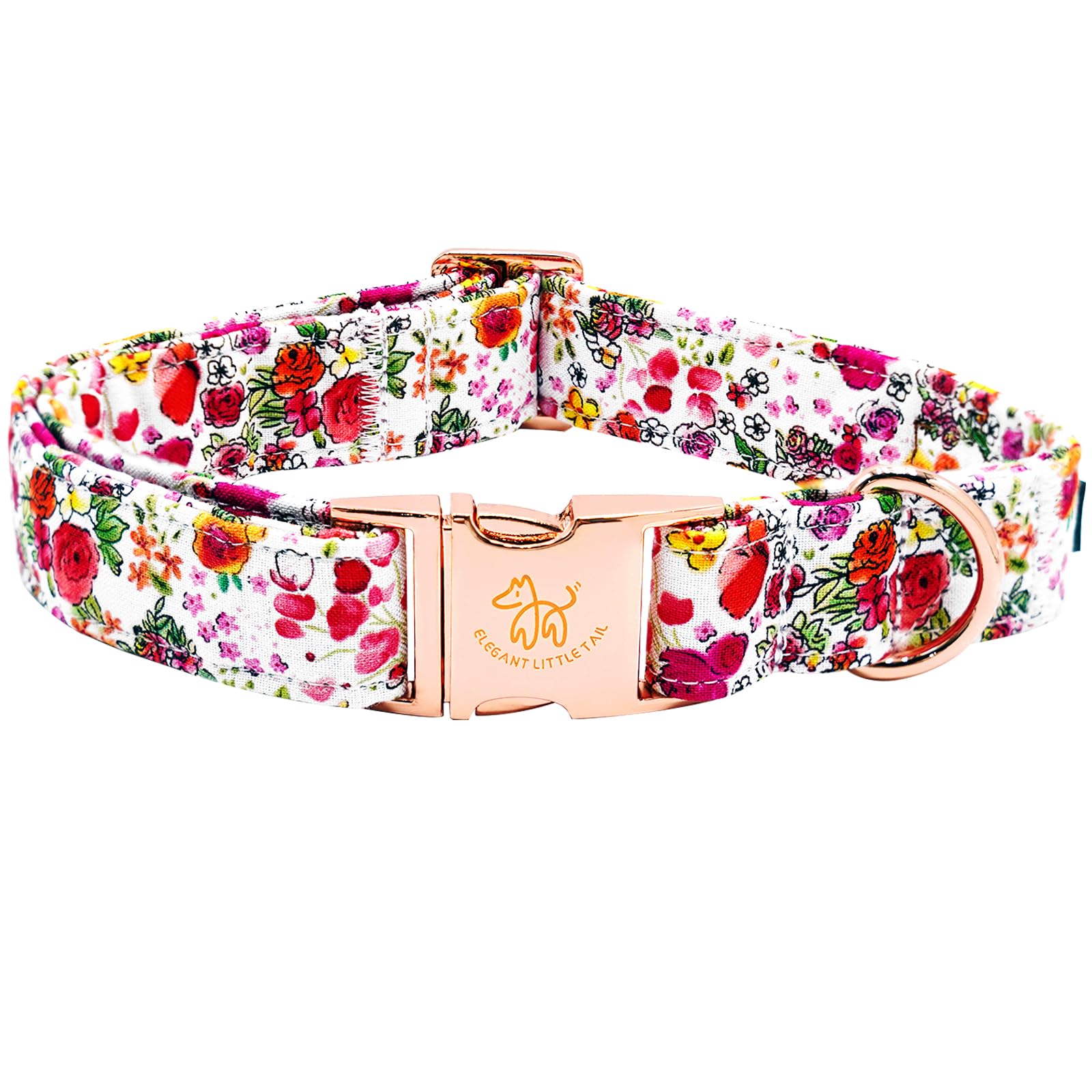 Elegant Pink Floral Print Summer Dog Collar - Cotton, Durable, Metal Buckle For Medium Dogs