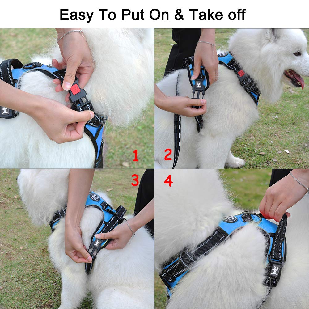 Poypet Dog Harness No Pull, Reflective Adjustable No Choke Pet Vest With Front & Back Clips, Soft Padded And Control Training Handle For Large Dogs(Blue,Xl)