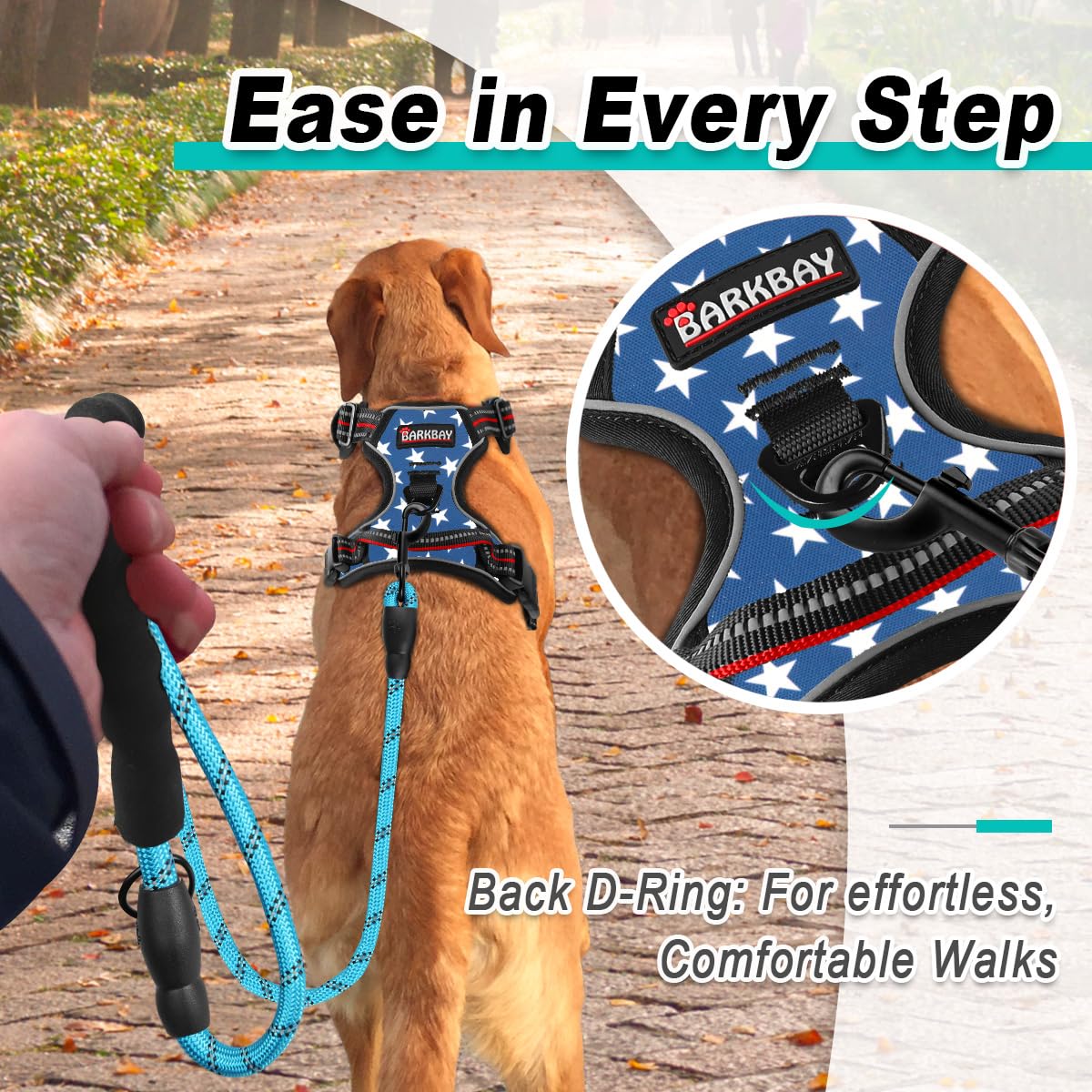 BARKBAY No Pull Dog Harness - Reflective, Step-In with Front Clip, Easy Control Handle, Small Size, Star Color