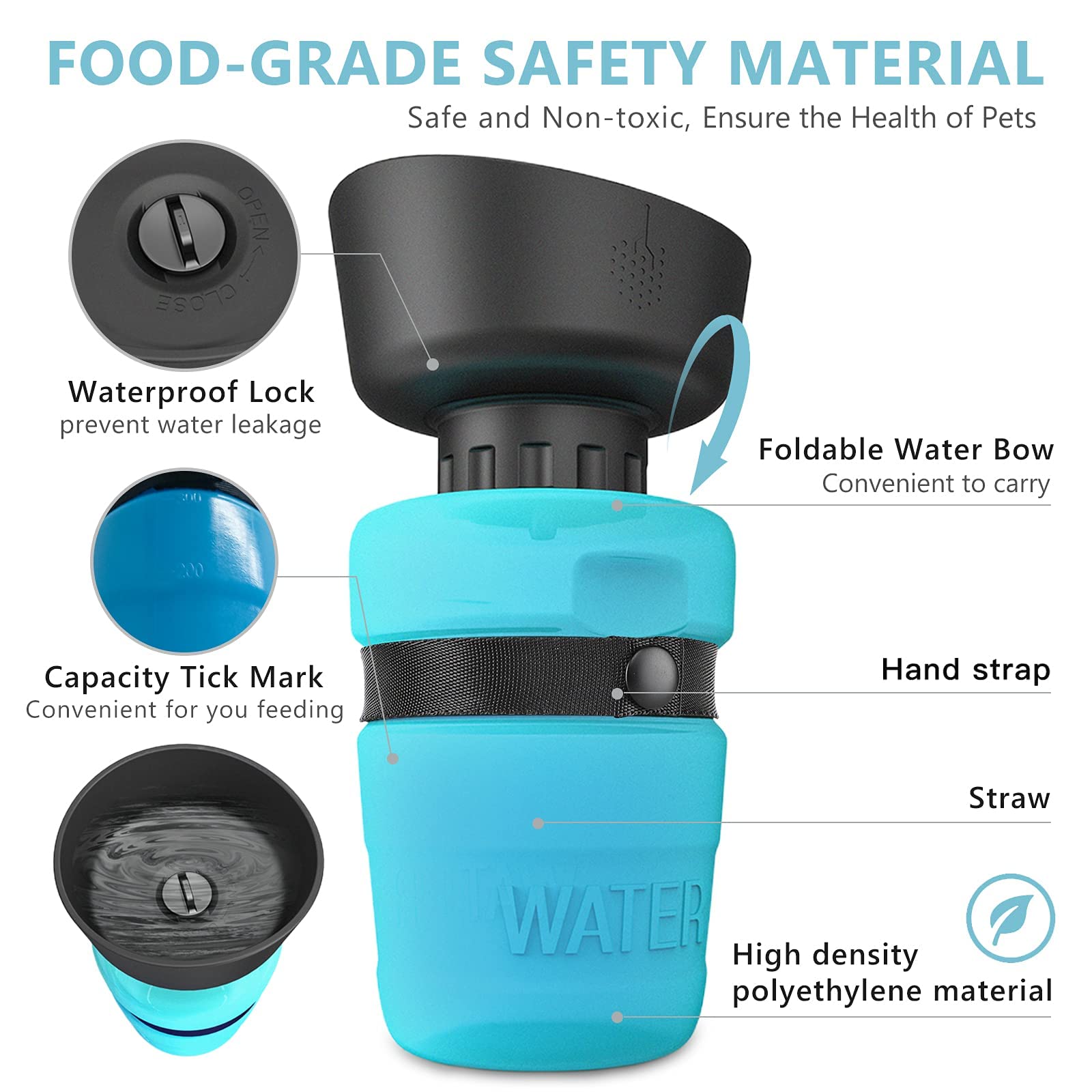 Lesotc Upgraded Dog Water Bottle Foldable,Portable Dog Water Dispenser,Leak Proof Pet Water Bottle For Dogs,Dog Travel Water Bot