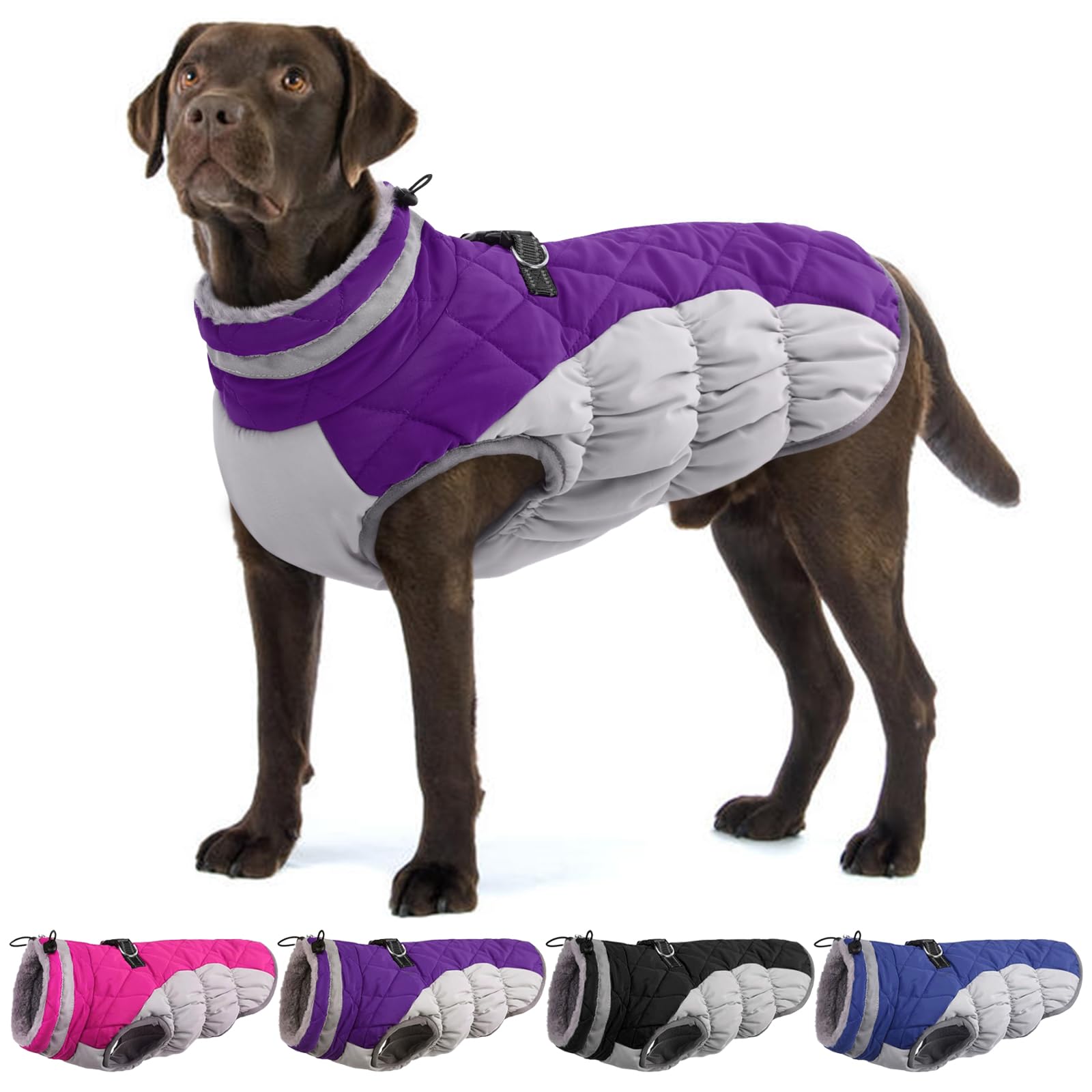 Ouobob Dog Coats For Large Dogs,Xl Dog Coat,Warm Fleece Winter Coat With D-Ring,Back Zipper Pet Jacket For Large Dogs,Waterproof
