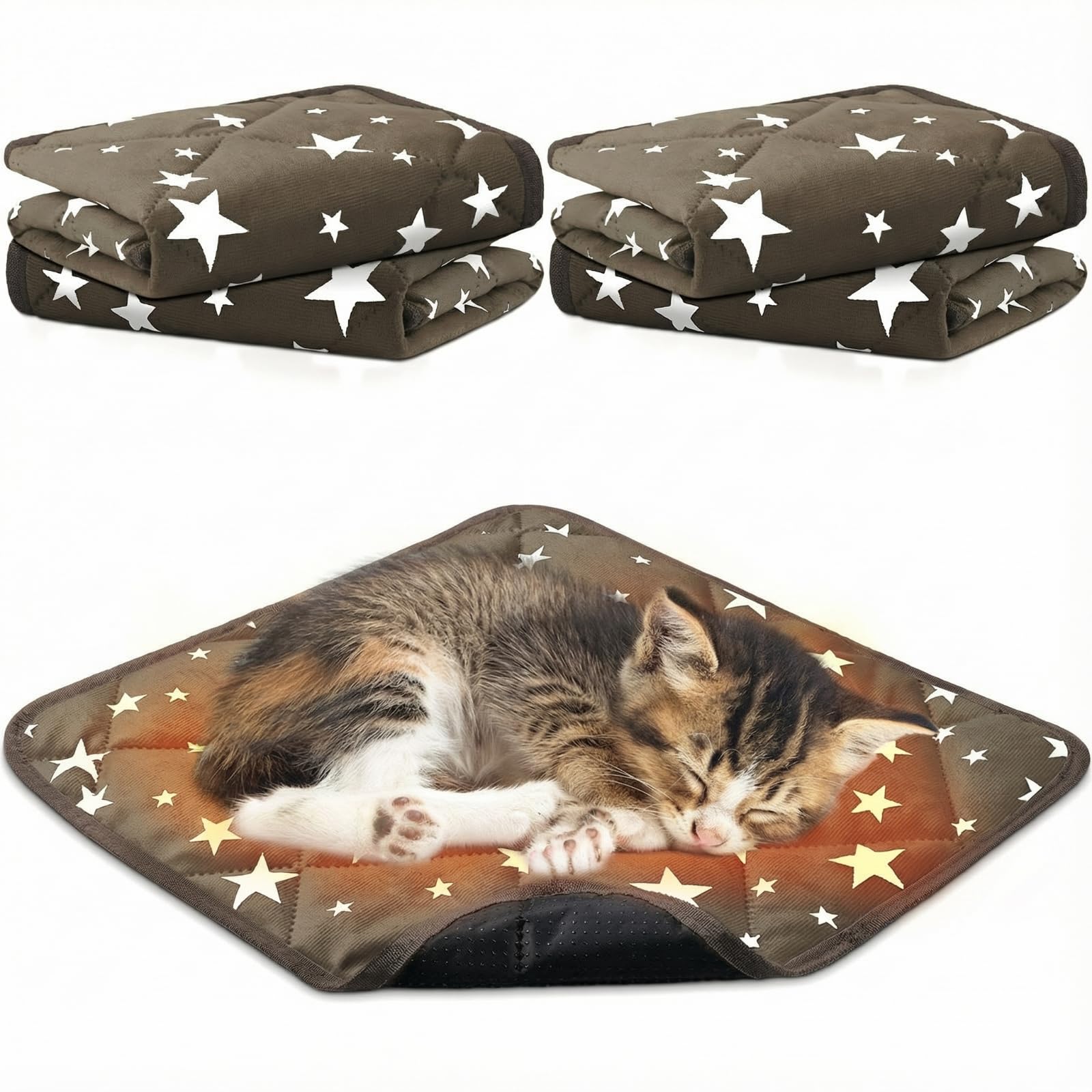 Namalu 4 Pack Self Warming Cat Bed Self Heating Cat Mat Star Pattern Soft Dog Crate Pad Thermal Pet Mat Anti Slip Kennel Dog Was