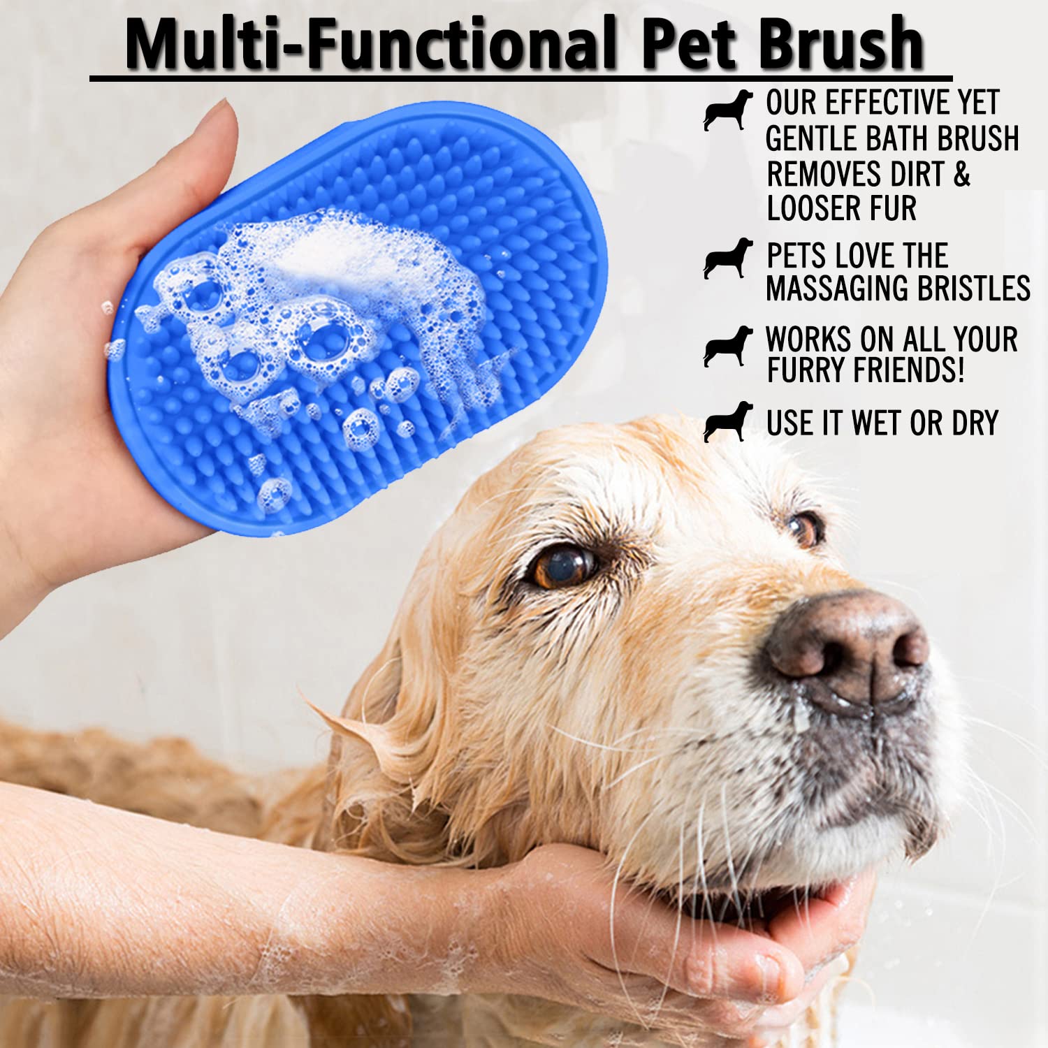 Kwispel 2 Pcs Dog Grooming Brush, Pet Shampoo Brush Dog Bath Grooming Shedding Brush Soothing Massage Rubber Comb With Adjustable Strap For Short Long Haired Dogs And Cats