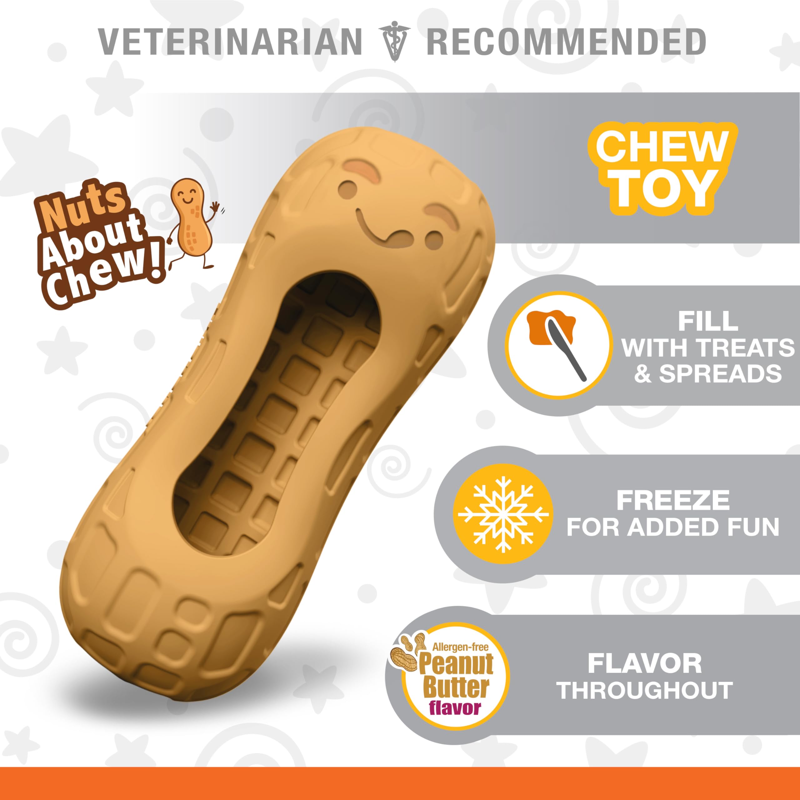 Nylabone Fillable Peanut Strong Chew Treat Toy For Dogs, Cute Rubber Dog Toys For Aggressive Chewers, Peanut Butter Flavored Pouch, Medium - Up To 35 Lbs, 1 Count