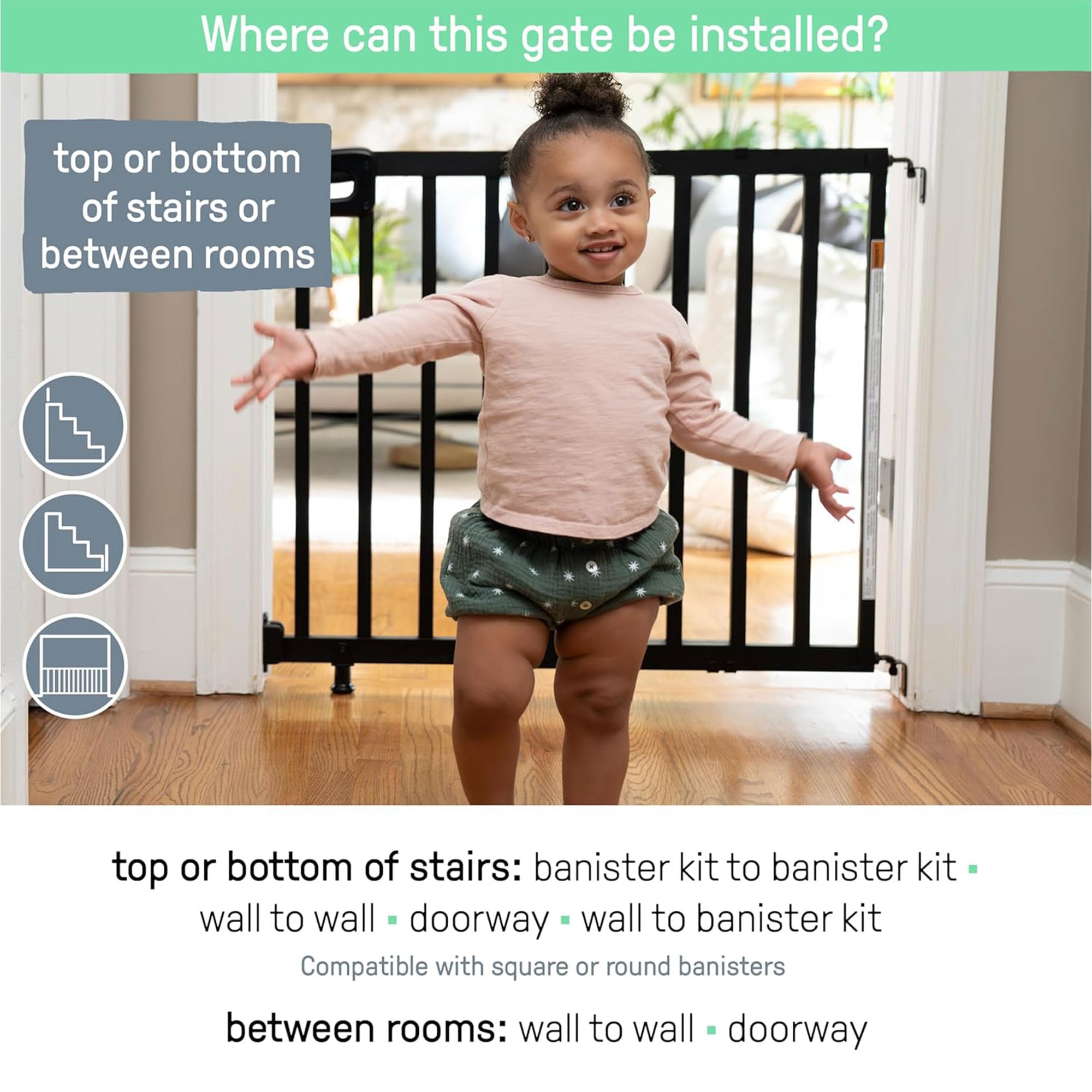 Summer Wood Banister & Stair Safety Pet And Baby Gate, 30'-48' Wide, 32' Tall, Install Banister To Banister Or Wall, Or Wall To Wall In Doorway Or Stairway, Banister And Hardware Mounts - Cherry