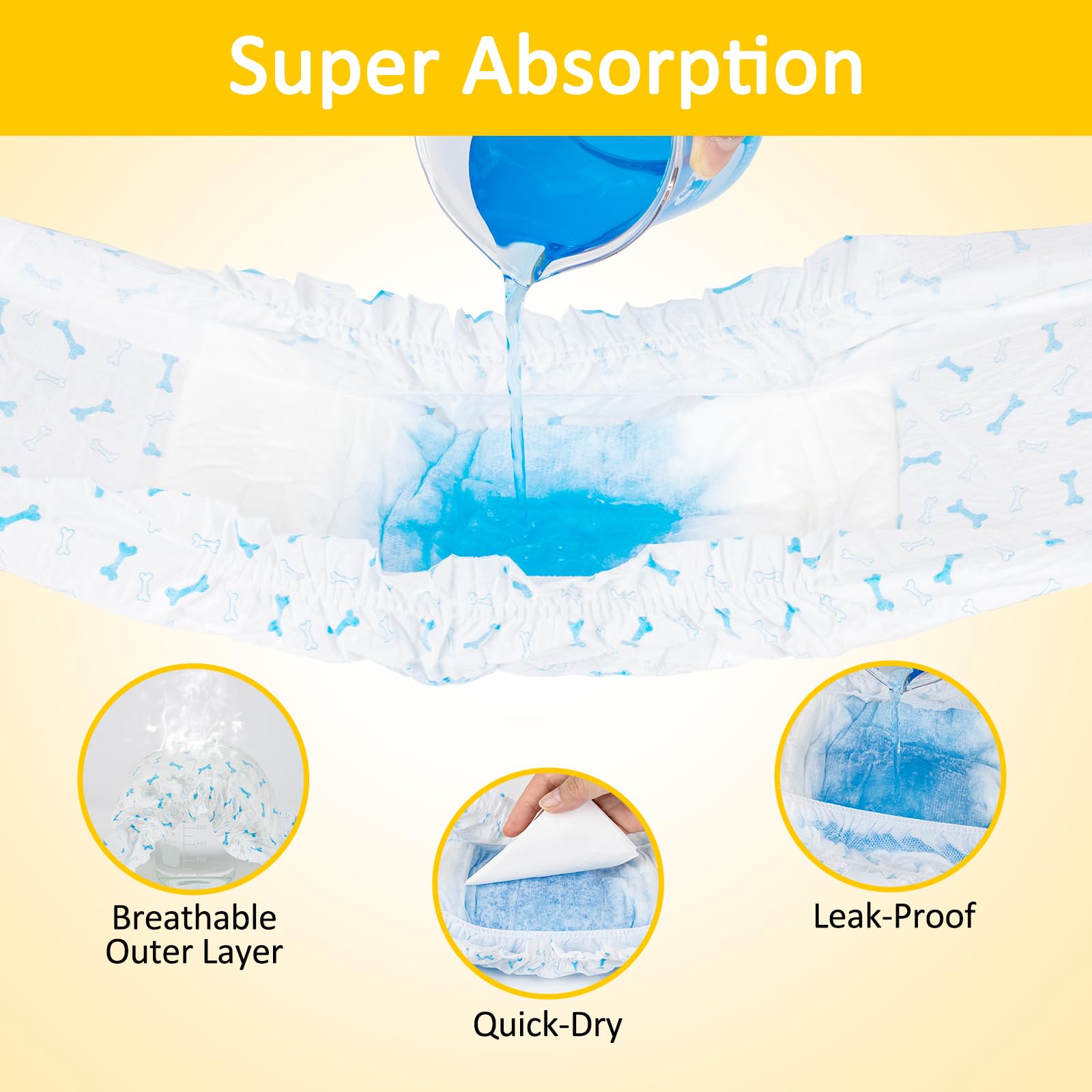 Dono Disposable Dog Diapers Male Dog Wraps Super Absorbent Soft Diapers for Male Dogs,with Wetness Indicator,40pcs,M (18-25)