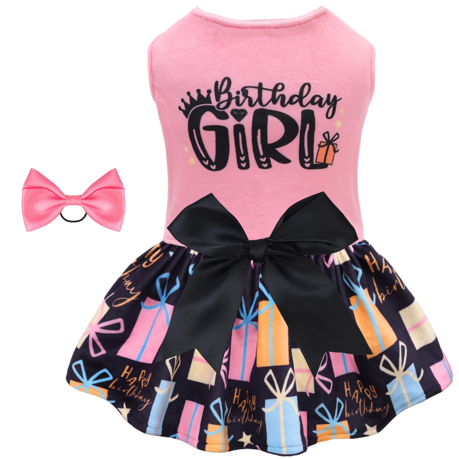 Cutebone Birthday Dog Dresses Velvet Holiday Small Dogs Clothes Onesie Pet Apparel Girl Puppy Skirt With Bow Hair Rope Cva48M-D