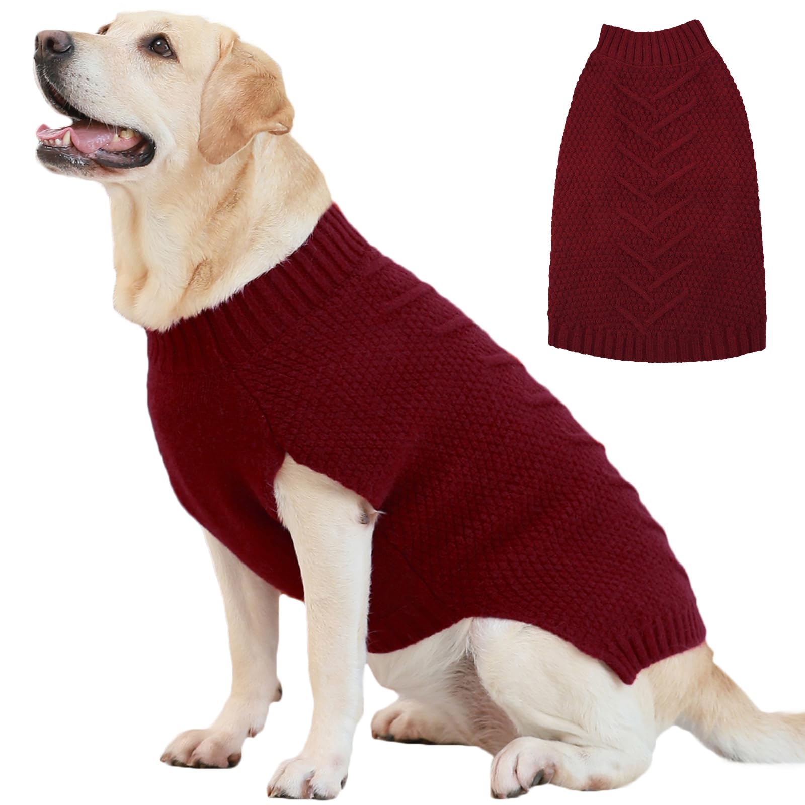 IECOii Extra Large Dog Sweater - Warm Xmas Dog Apparel, Dark Red - 3XL for Large Dogs (Labrador, Husky)