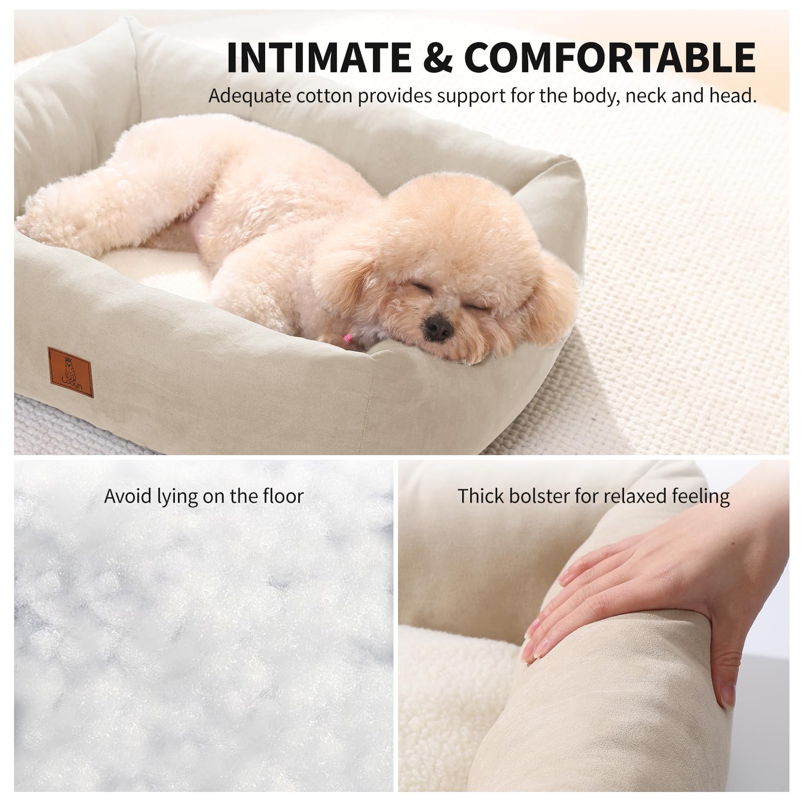 Looyn 25In Dog Bed For Small Medium Sized Dogs - Washable Rectangle Puppy Bed For Indoor, Cozy Pet Bed With Support Pillow & Non