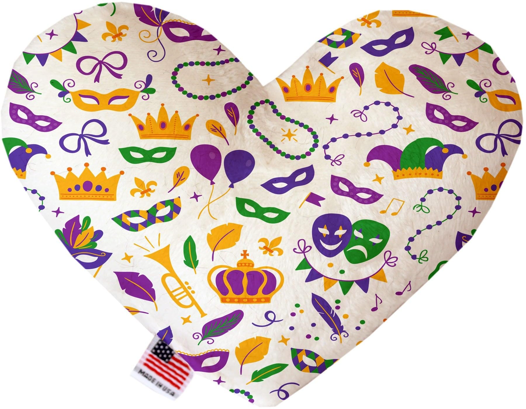 Pet and Dog Plush Heart or Bone Toy, &quot;Mardi Gras Group&quot; (Available in different sizes, and 10 different pattern options!) Mardi Gras Stripes 8&quot; Plush Heart