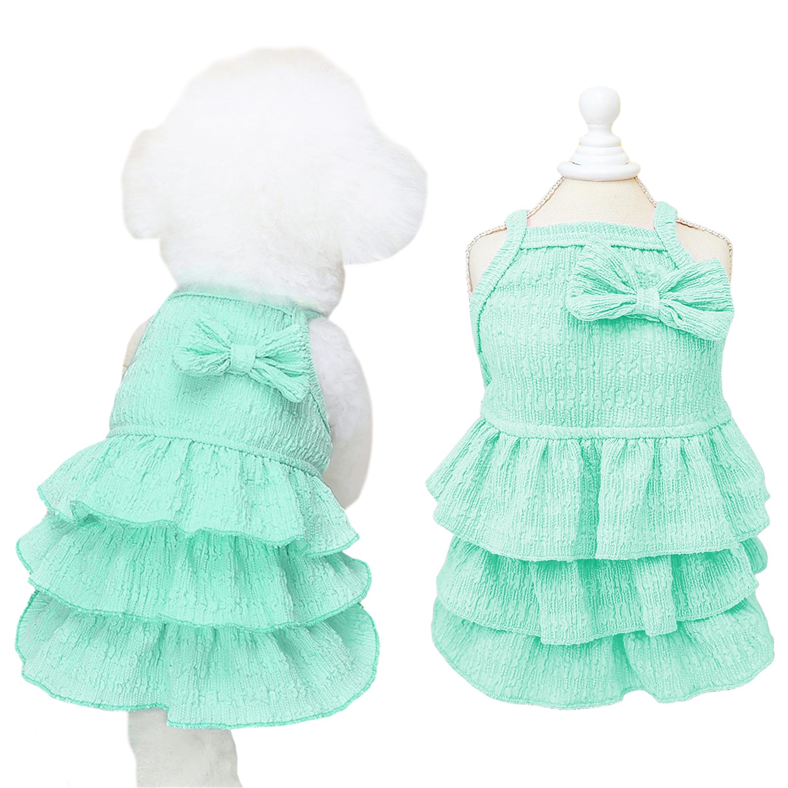 Yaopelky Cat Dress Dog Clothes For Small Medium Dogs Girl Tiered Layer Cake Puppy Dresses With Bow Cute Dog Girls Summer Clothe 
