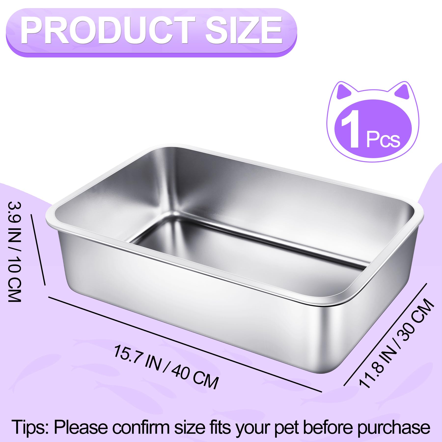 Stainless Steel Cat Litter Box Small 15.7'' L X 11.8'' W X 3.9'' H Metal Litter Box Low Entry Kitty Cat Litter Pan Rustproof, No