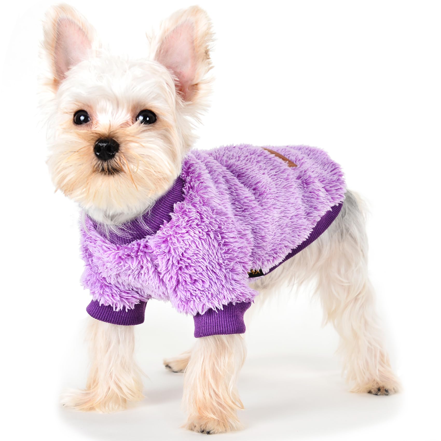 Fluffy Dog Sweater Winter Puppy Clothes For Small Dogs Girl Boy Chihuahua Yorkies Bulldog Pet Outfits Female Male Outfits Clothing Apparel,Medium,Purple