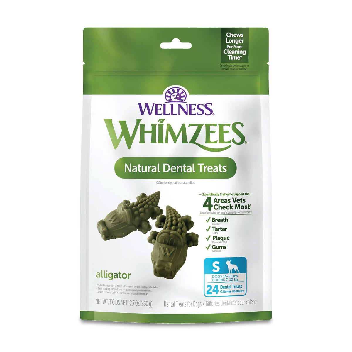 Wellness Whimzees Alligator Dog Dental Treats, Natural Chews, Small Size, (24 Count)