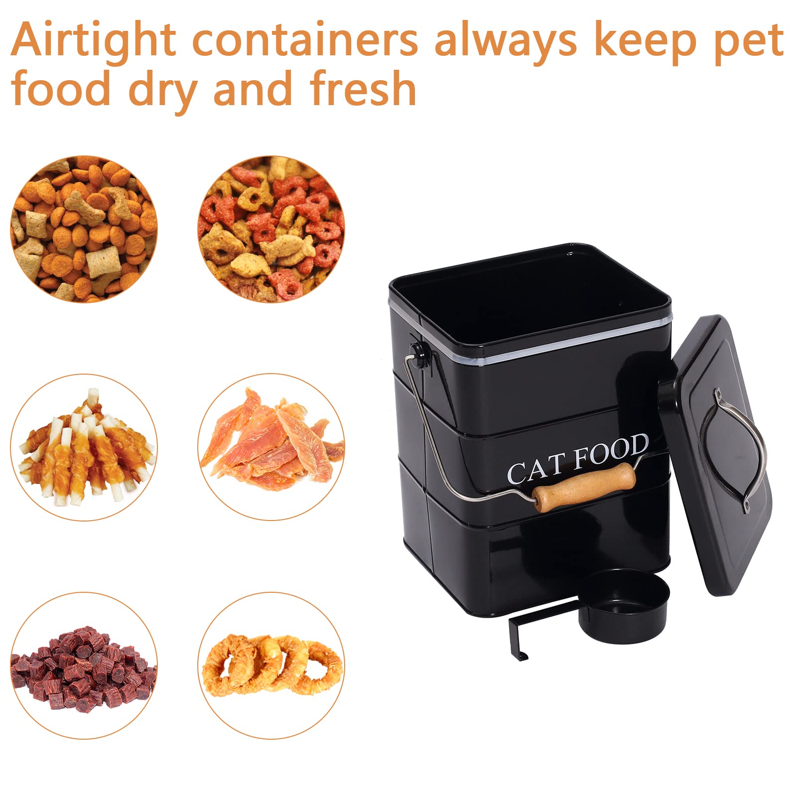 Geyecete Cat Treats tin and cat Food Storage Tin with Lid & with Spoon for cat Food Storage, Medium Pet Food Storage Can-Cat Foo