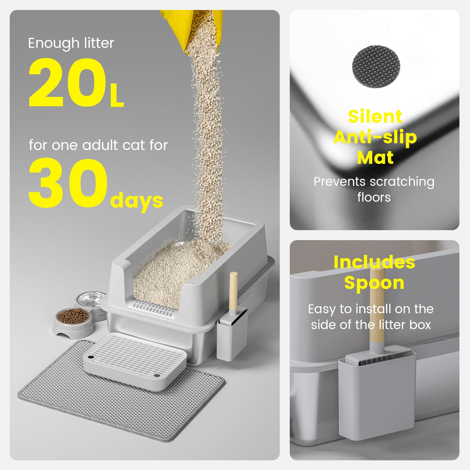 Stainless Steel Cat Litter Box - Enclosed Xl Metal Kitty Litter Box With Lid For Big Cats, High Sided, Anti-Leakage, Easy Cleani