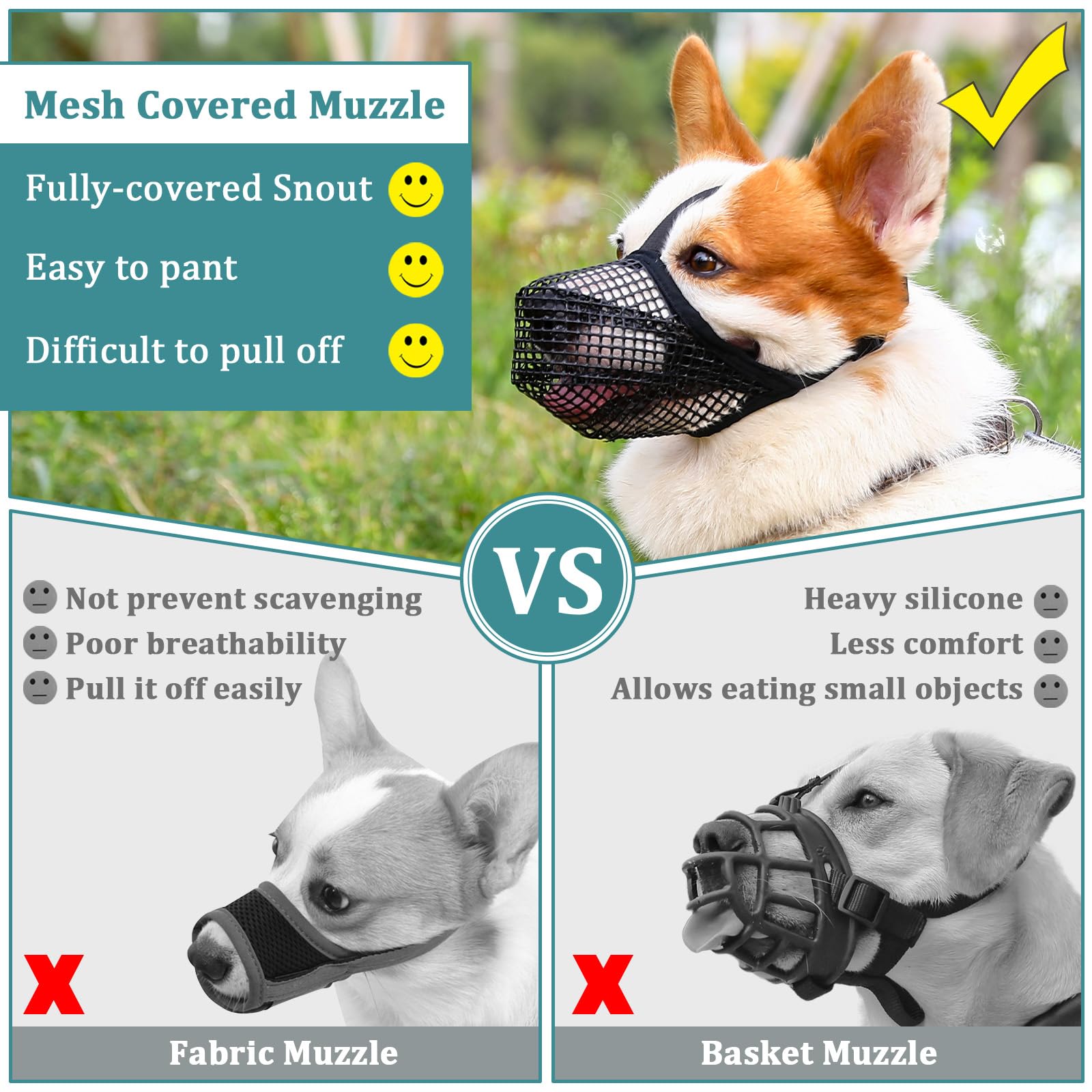 Mayerzon Dog Muzzle, Patented Mesh Muzzles For Small Medium Large Dogs, Soft Covered Mouth Guard With Adjustable Straps, Prevent