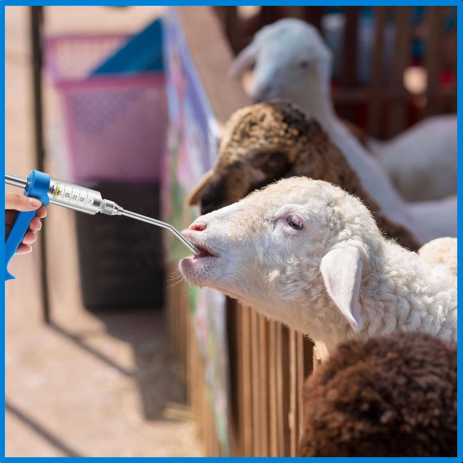 Anglechic 2 Pack 30ml Sheep Drench Adjustable Drench Gun for Goats Metal Veterinary Feeding Gun Veterinary Medicine Syringe Drug