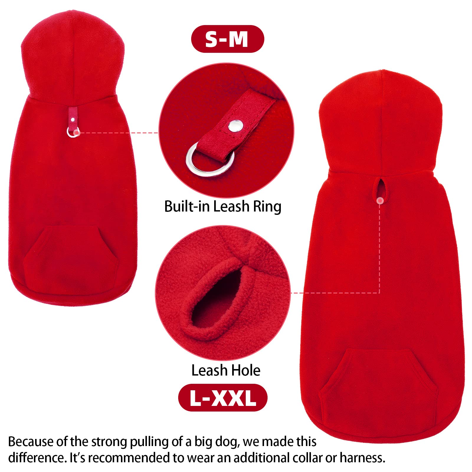 Expawlorer Dog Hoodie With Pocket, Polar Fleece Dog Sweatshirt Fall Cold Winter Sleeveless Sweater With Hood, Warm Cozy Pet Clothes For Small To Large Dogs Boys And Girls (Red, Xl)