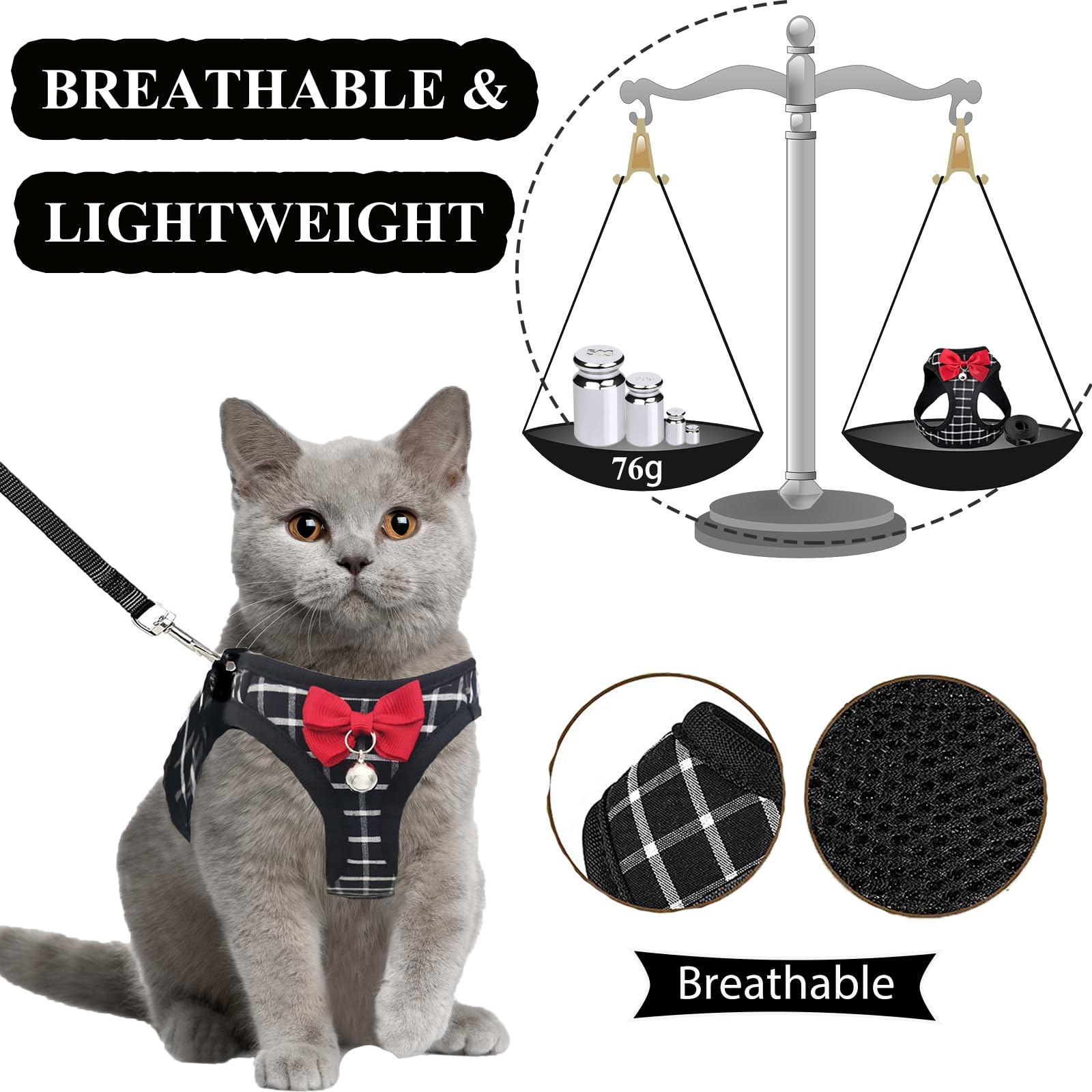Cat Leash And Harness Set,Breathable Dog Harness,Pet Harness,Adjustable Mesh Cat Harness And Leash Escape Proof For Puppy Cat Ra