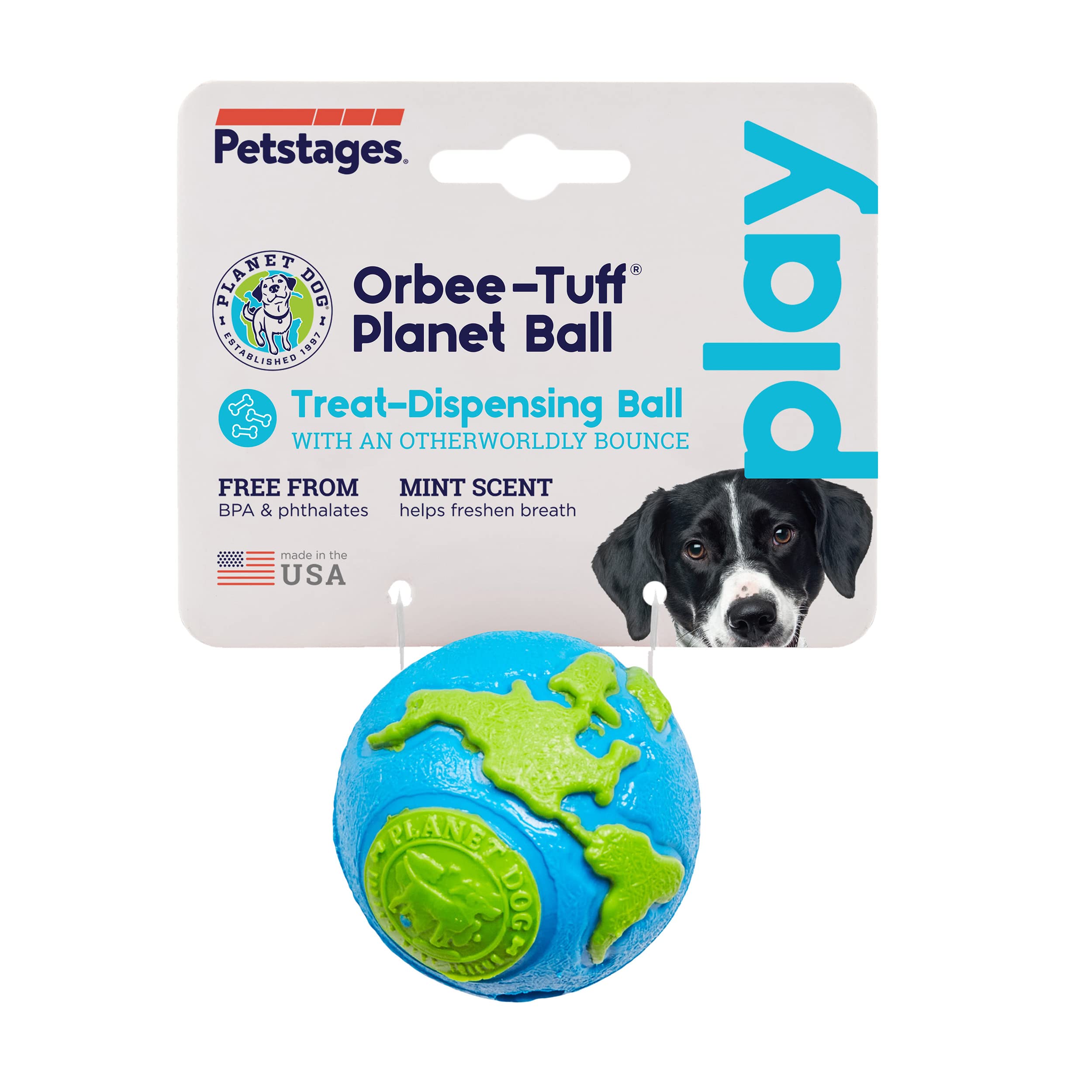 Planet Dog Orbee-Tuff Planet Ball Blue/Green Treat-Dispensing Dog Toy, Small