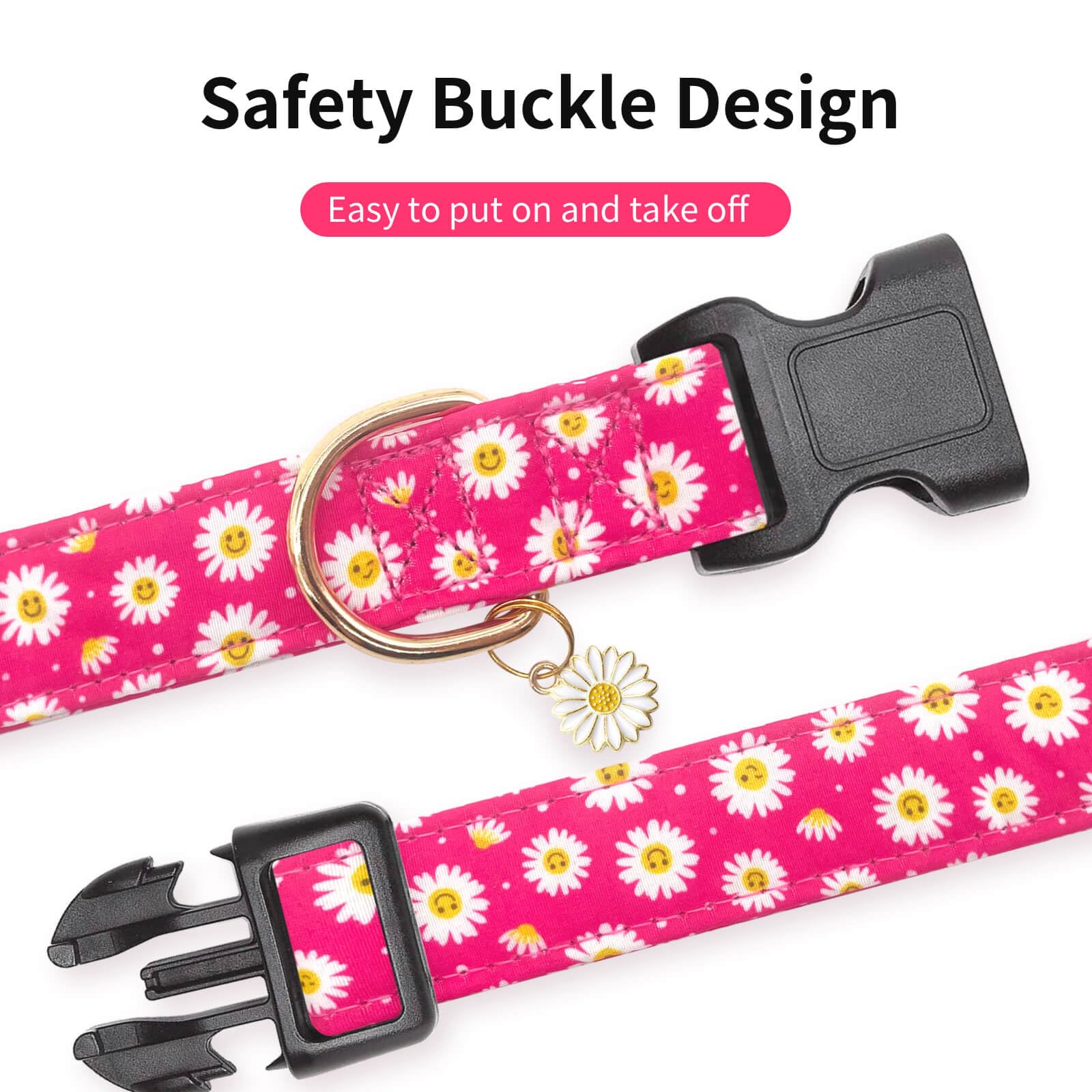 Gelwoo Cotton Dog Collar,Soft and Cute Puppy Collars with Flower Patterned Design for Girl Female Boy Dogs,Adjustable Buckle Pet
